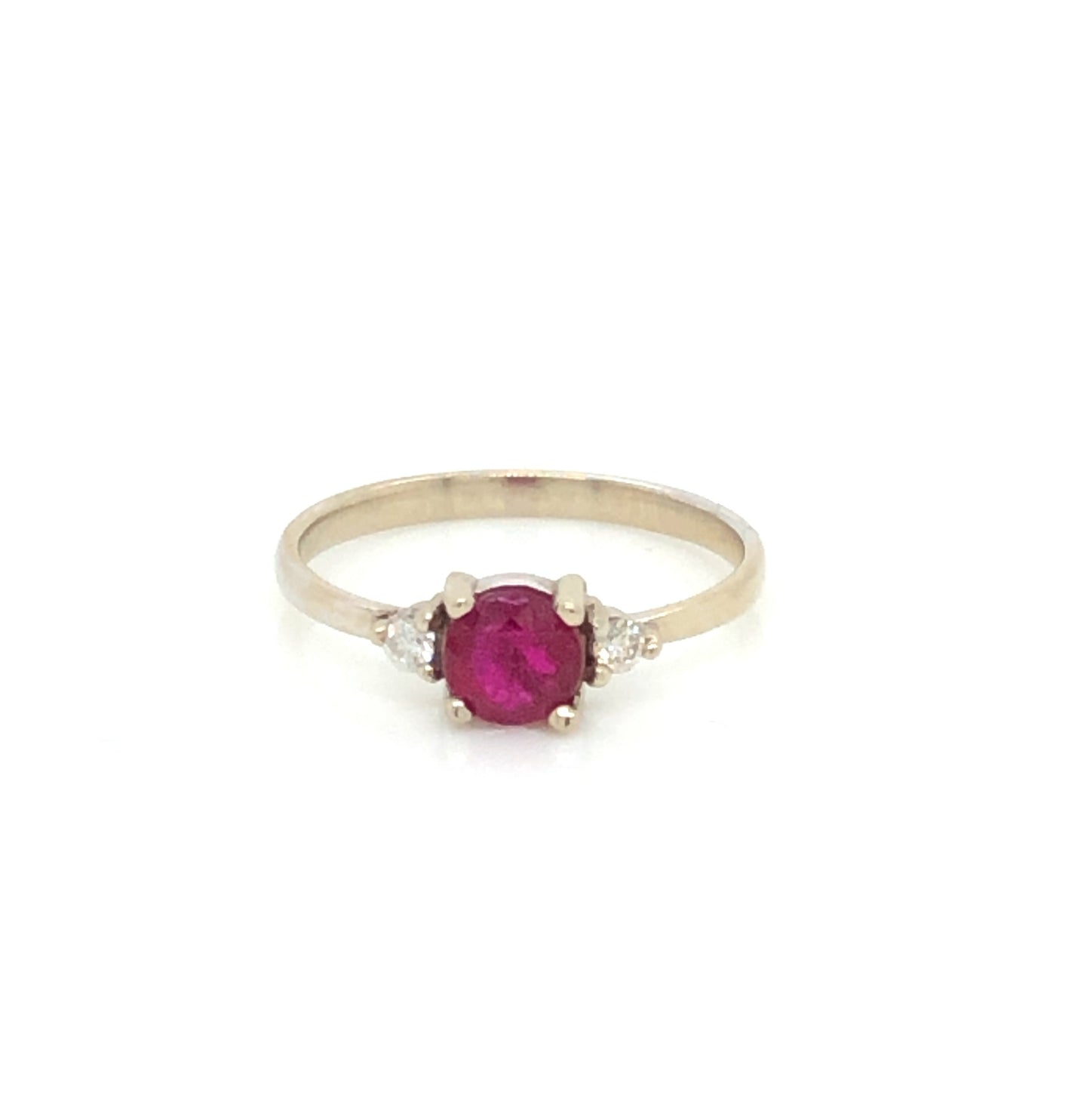 ENTREGA INMEDIATA / Anillo con Rubí Central y Diamantes / Oro Blanco 14k / Talla 4.75