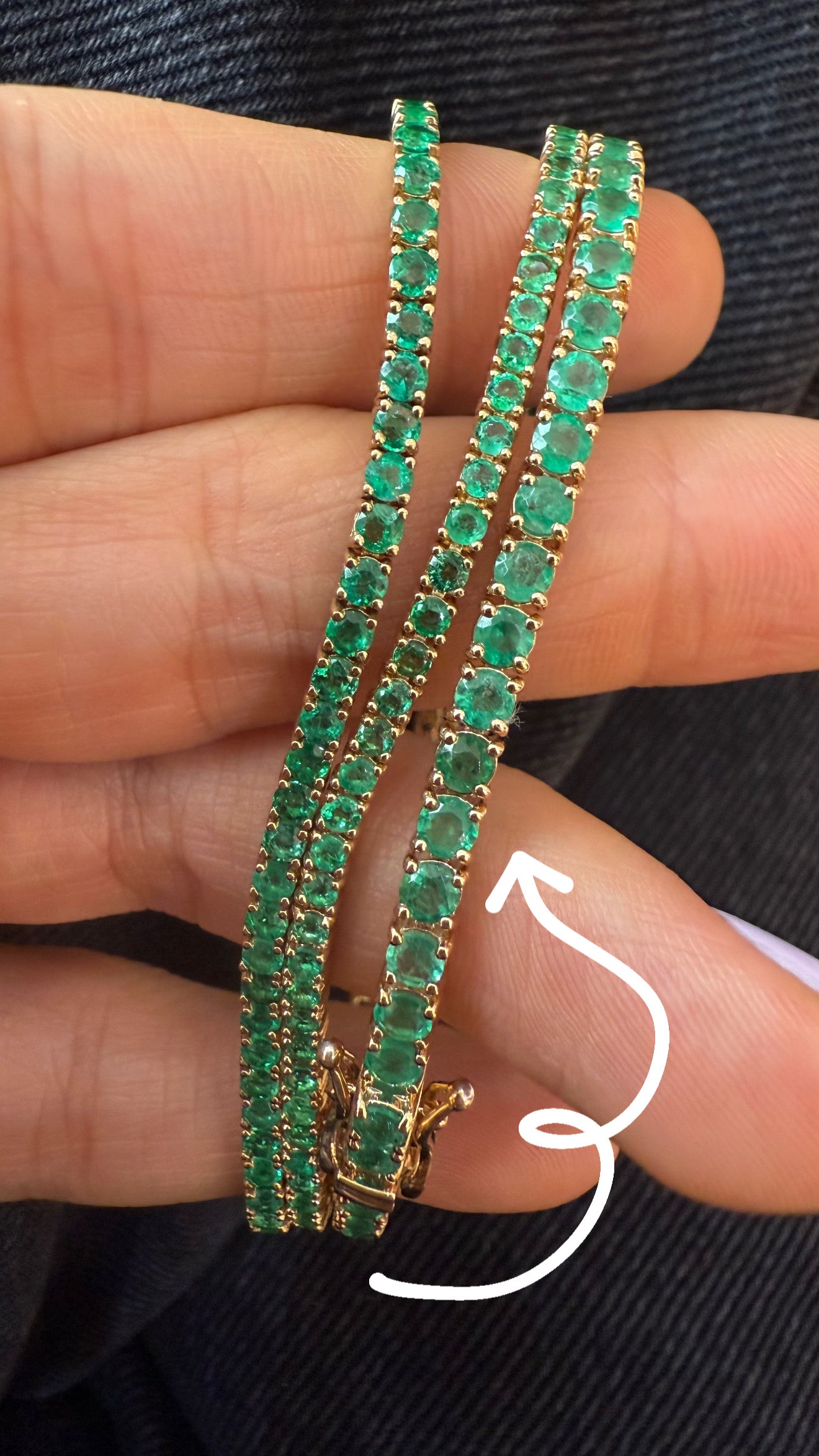 ENTREGA INMEDIATA / PIEZA ÚNICA / Pulsera Tenis Esmeralda 3mm / Oro amarillo 14k