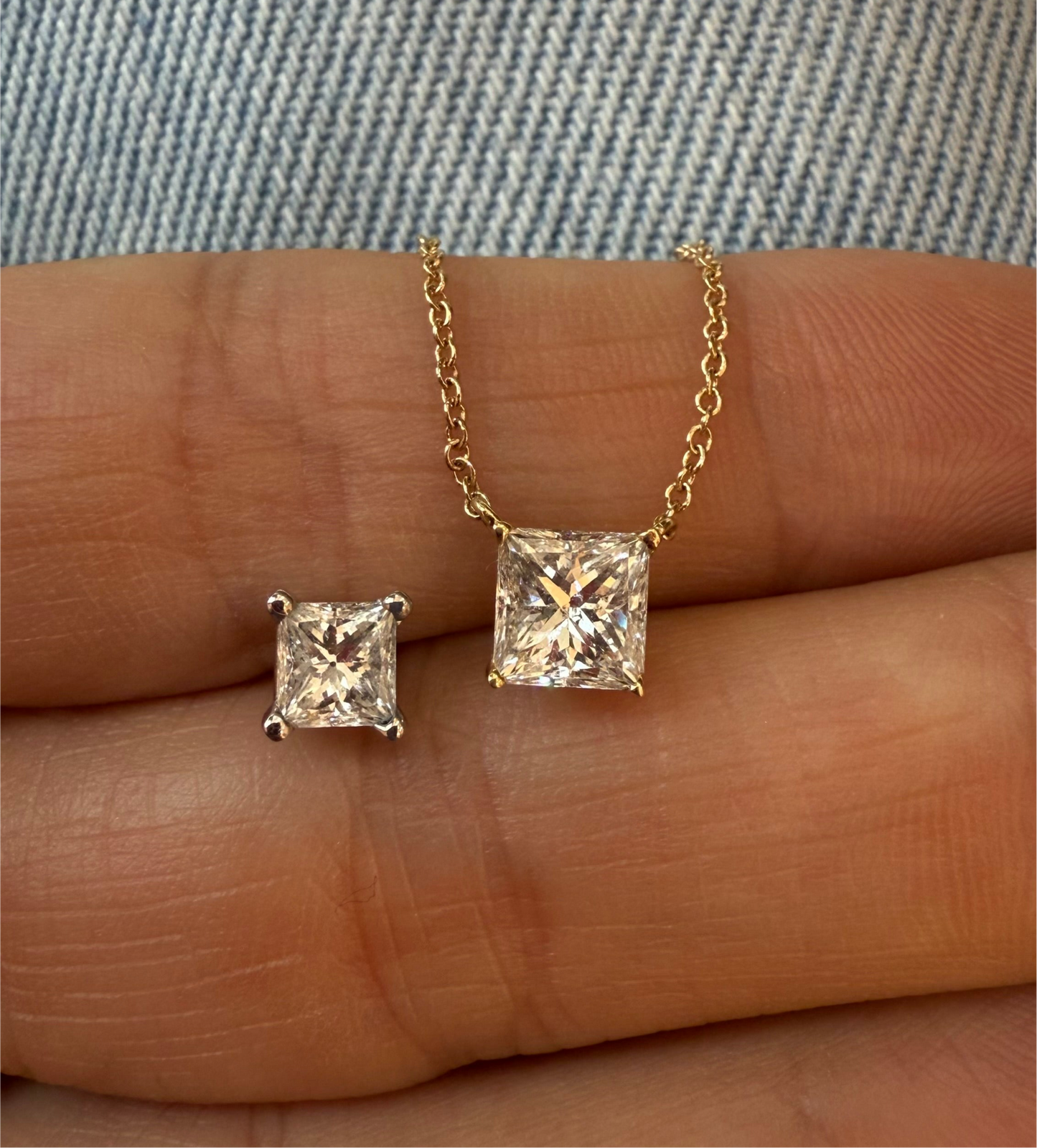 Collar Solitario de Diamante de 1ct corte PRINCESS