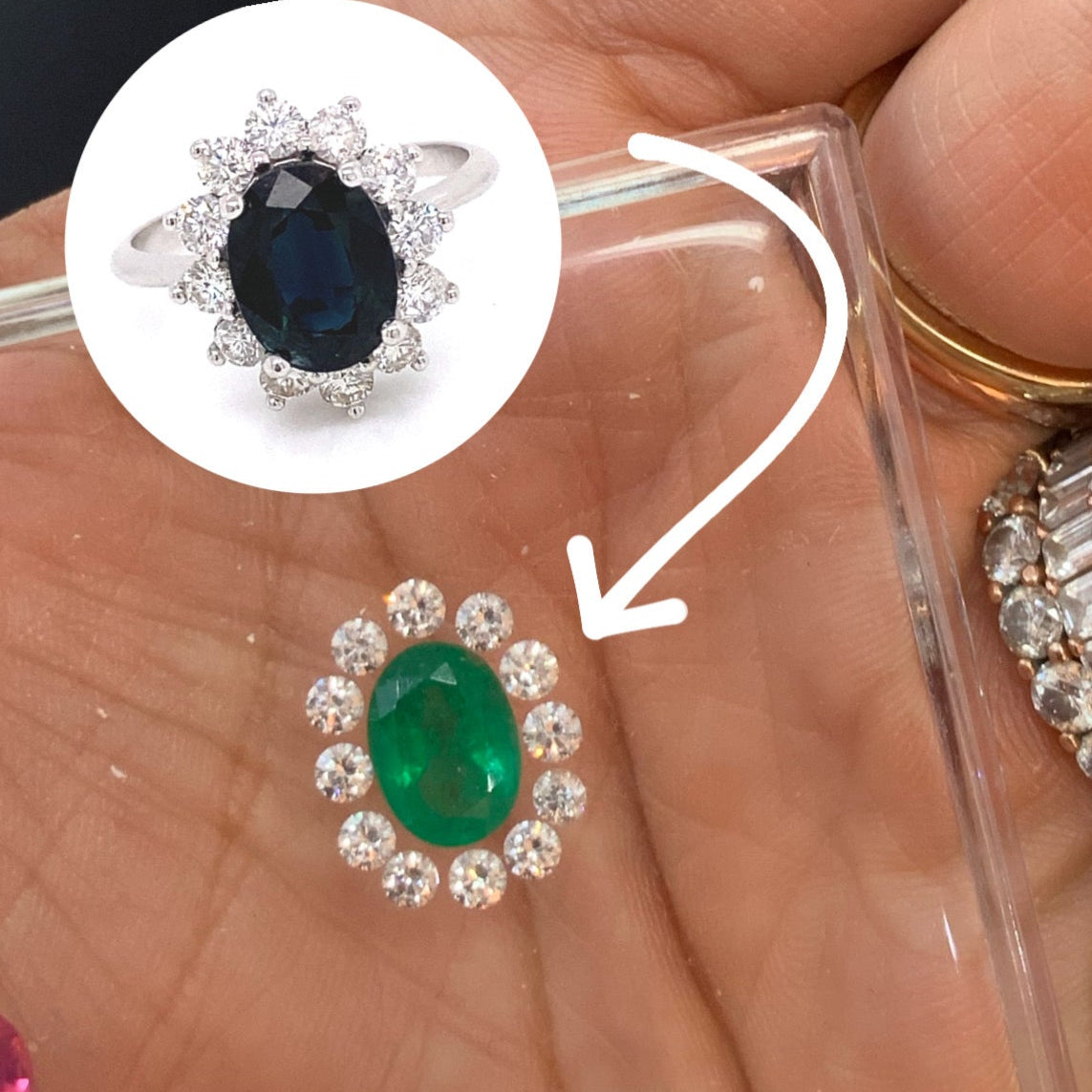 Anillo Kate Grande de Esmeralda con Diamantes