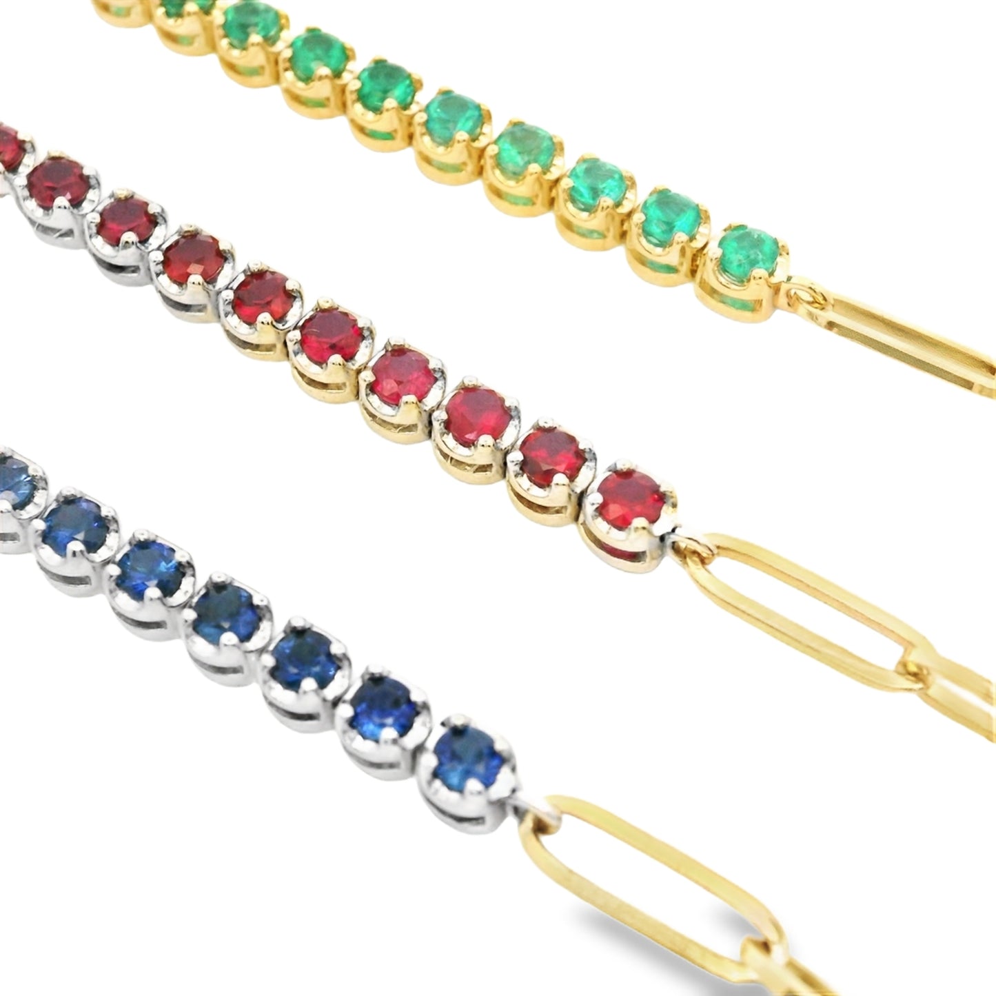 Pulsera Tenis Con Cadena Paperclip / Esmeralda, Rubí o Zafiro