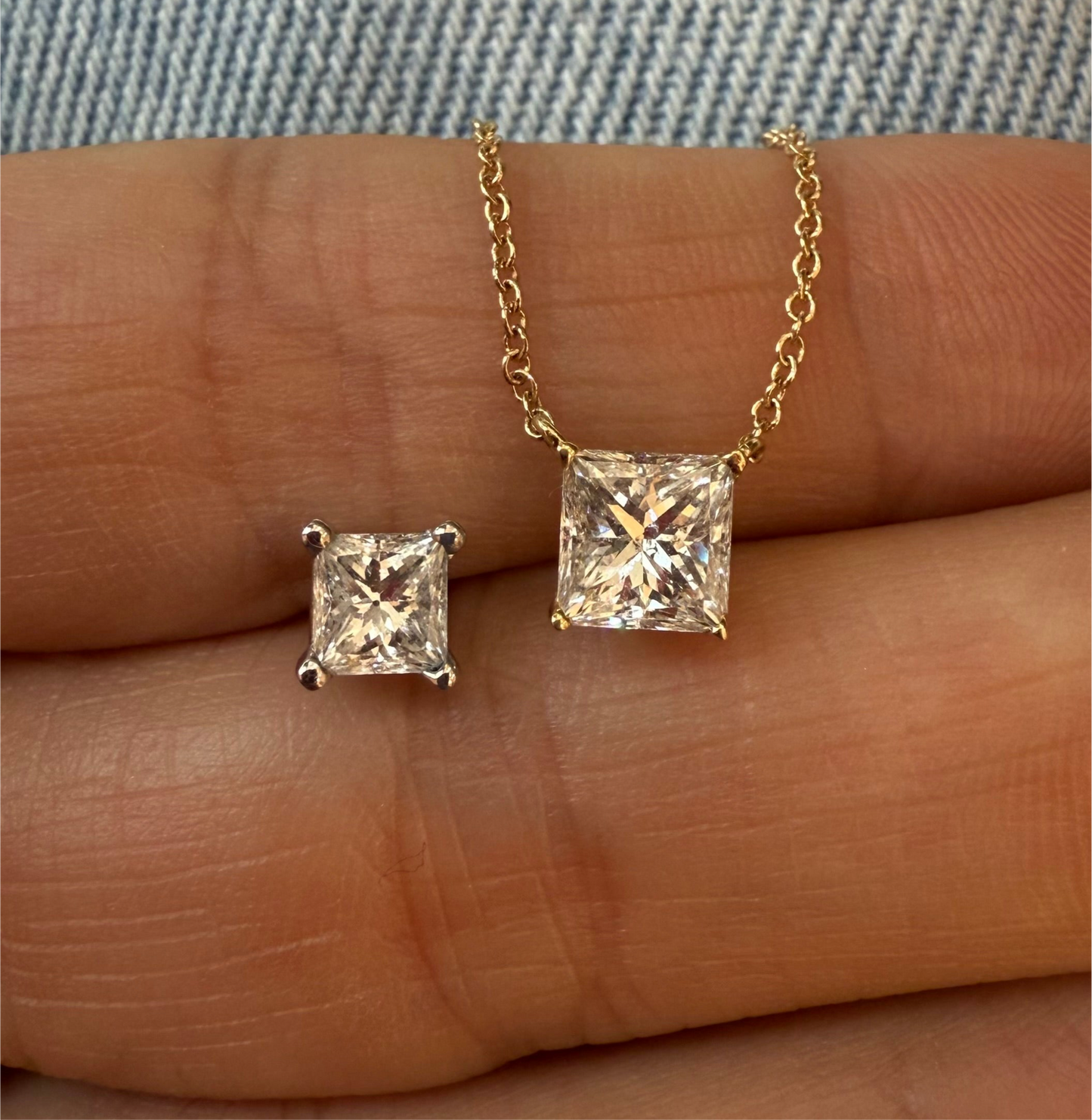 Aretes de Diamante de 0.50ct cada uno (total 1ct) corte PRINCESS