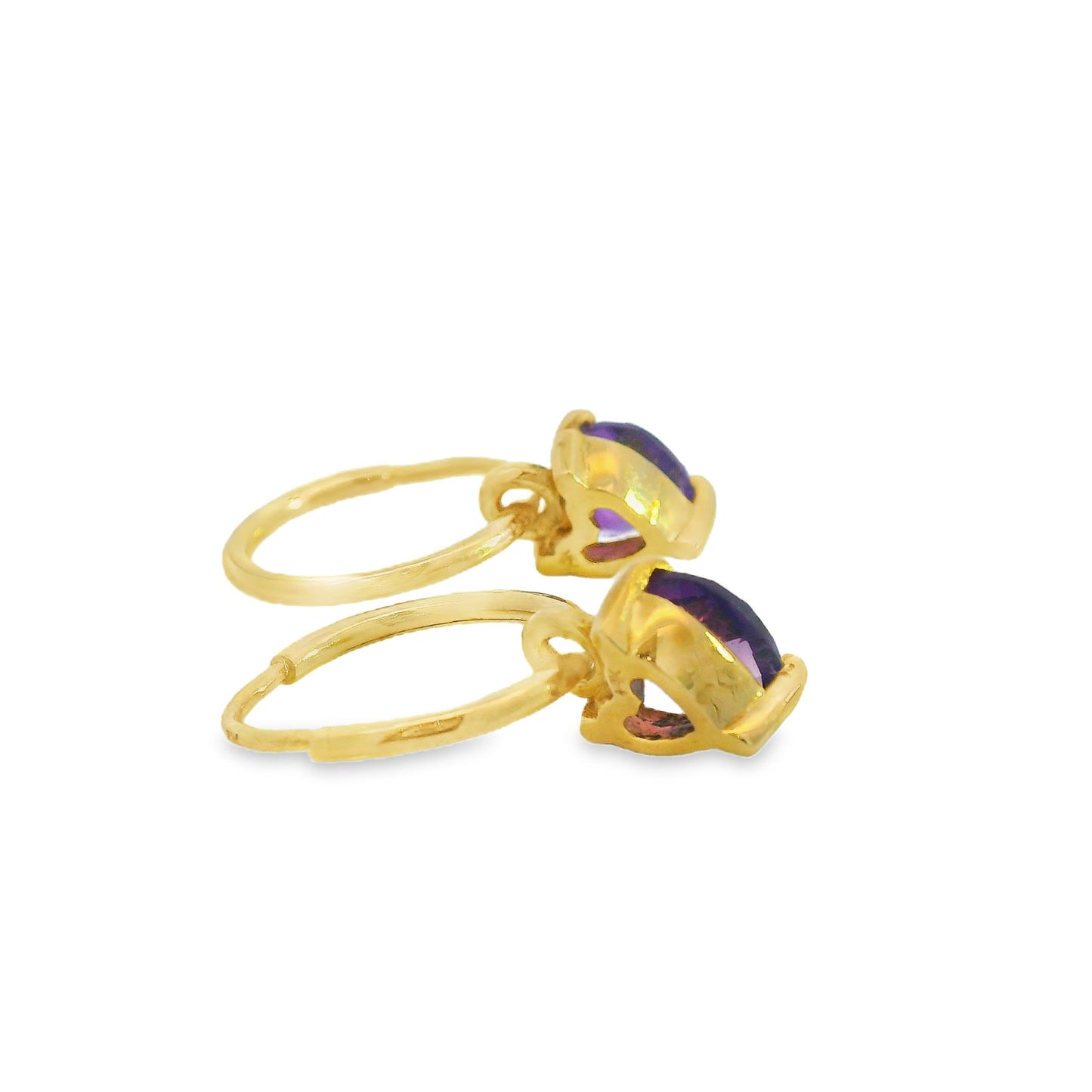 ENTREGA INMEDIATA / PIEZA ÚNICA / Arracadas con Dije Corazón de Amatista / Oro amarillo 14K / PAR