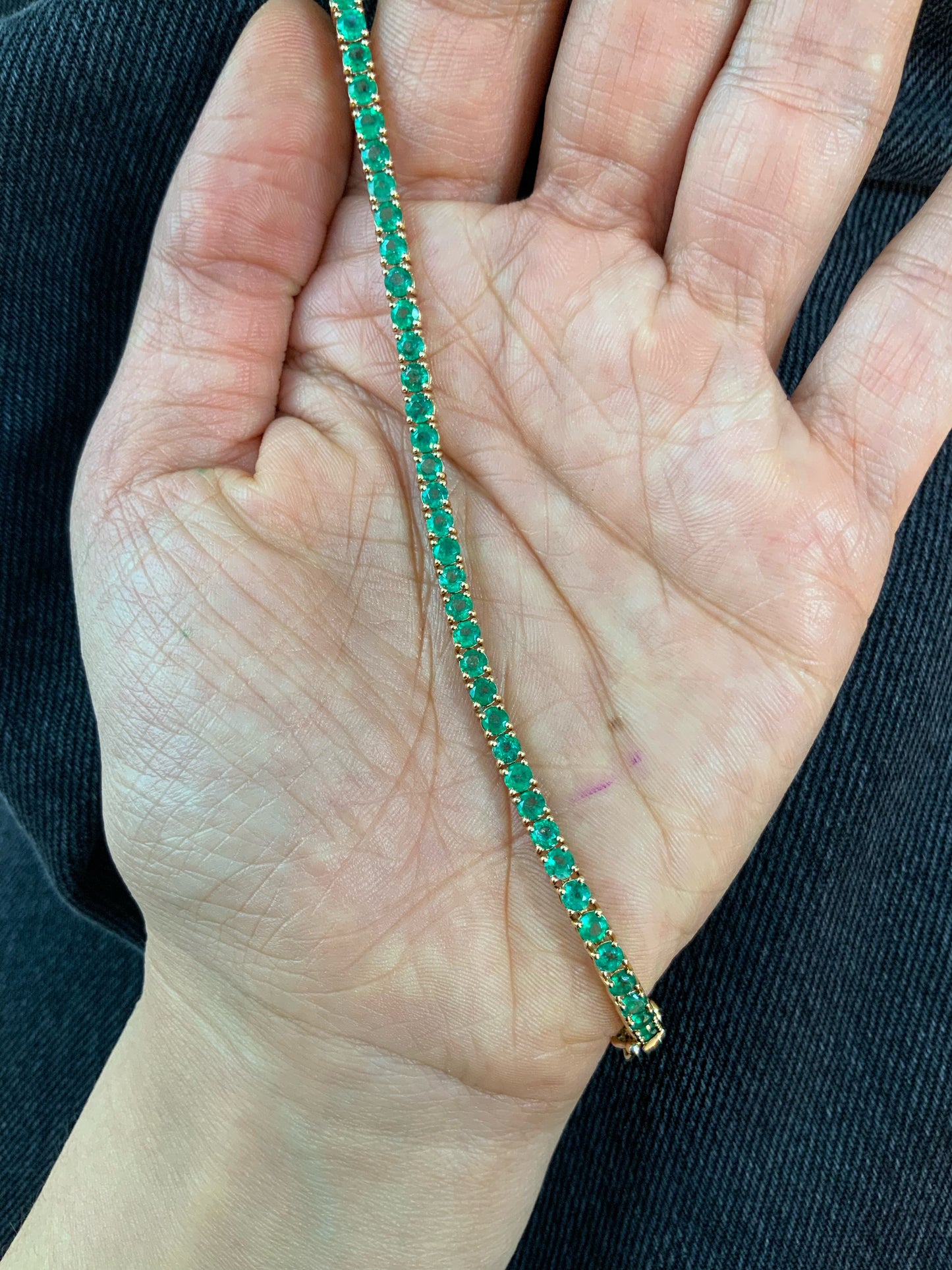 ENTREGA INMEDIATA / PIEZA ÚNICA / Pulsera Tenis Esmeralda 3mm / Oro amarillo 14k