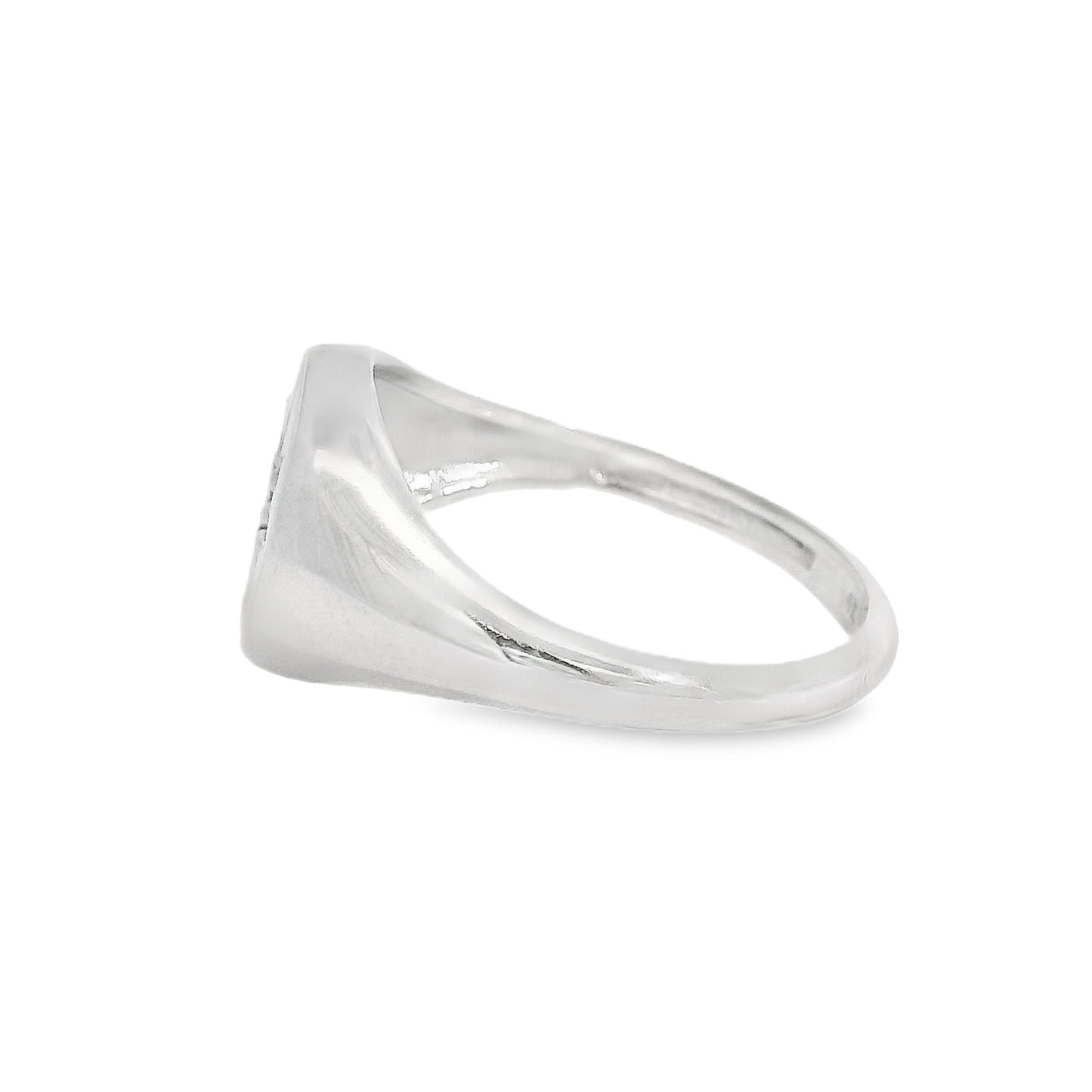 ENTREGA INMEDIATA / Anillo Sello de Estrella con Diamante / Oro blanco 14K / Talla 4.75