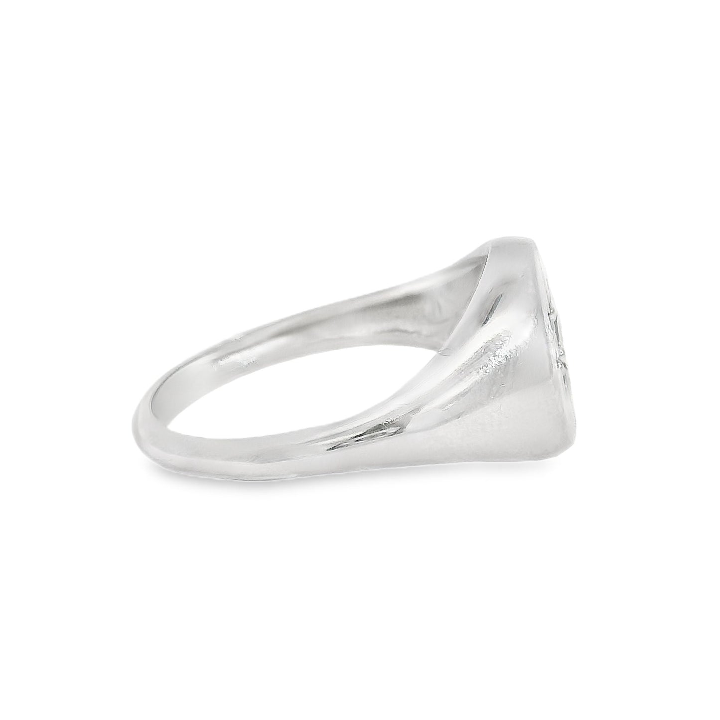 ENTREGA INMEDIATA / Anillo Sello de Estrella con Diamante / Oro blanco 14K / Talla 4.75