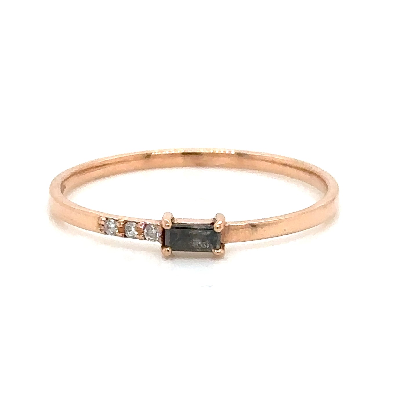 ENTREGA INMEDIATA / Anillo de Diamante Salt and Pepper Baguette con diamantes blancos / Oro rosa 14k / talla 11