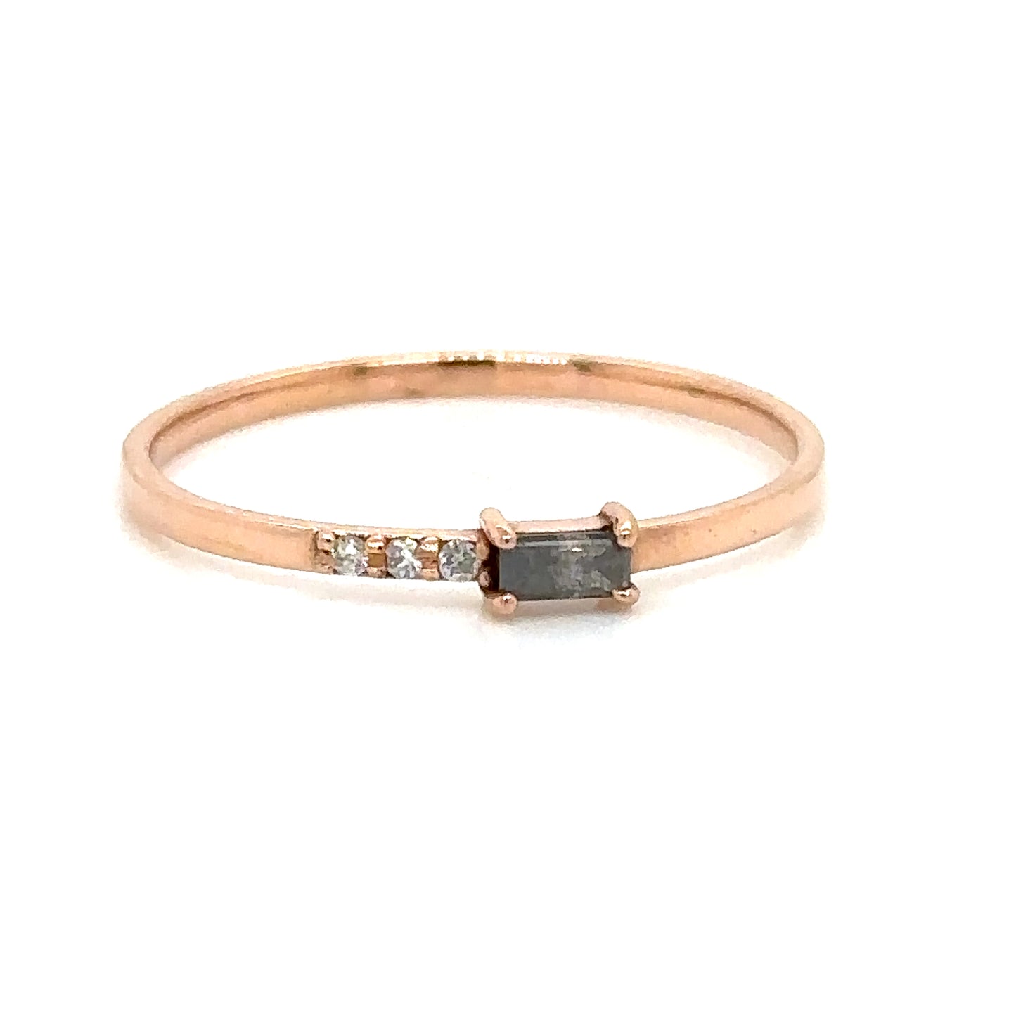ENTREGA INMEDIATA / Anillo de Diamante Salt and Pepper Baguette con diamantes blancos / Oro rosa 14k / talla 11