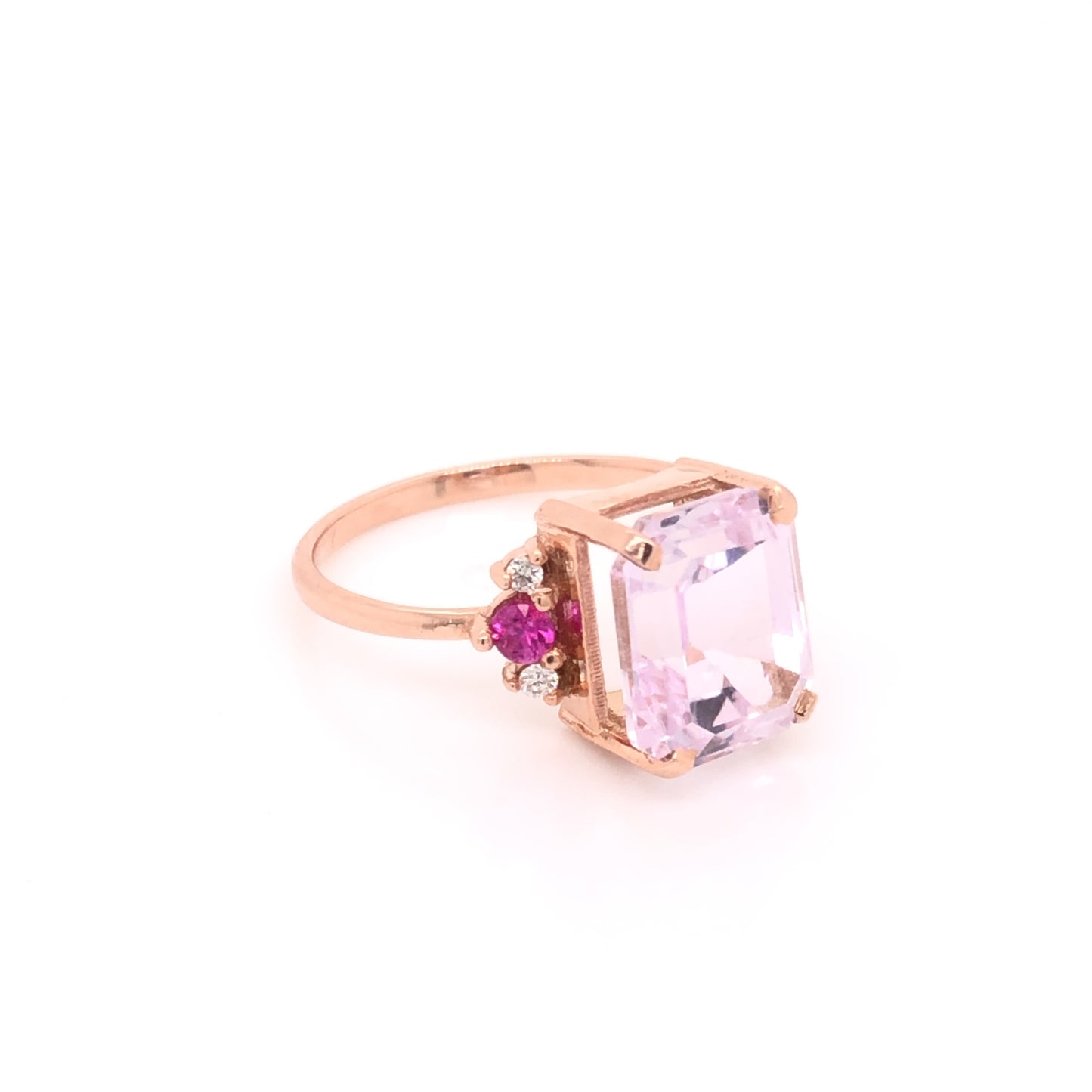 PIEZA ÚNICA - Anillo de Kunzita con diamantes y zafiros rosas
