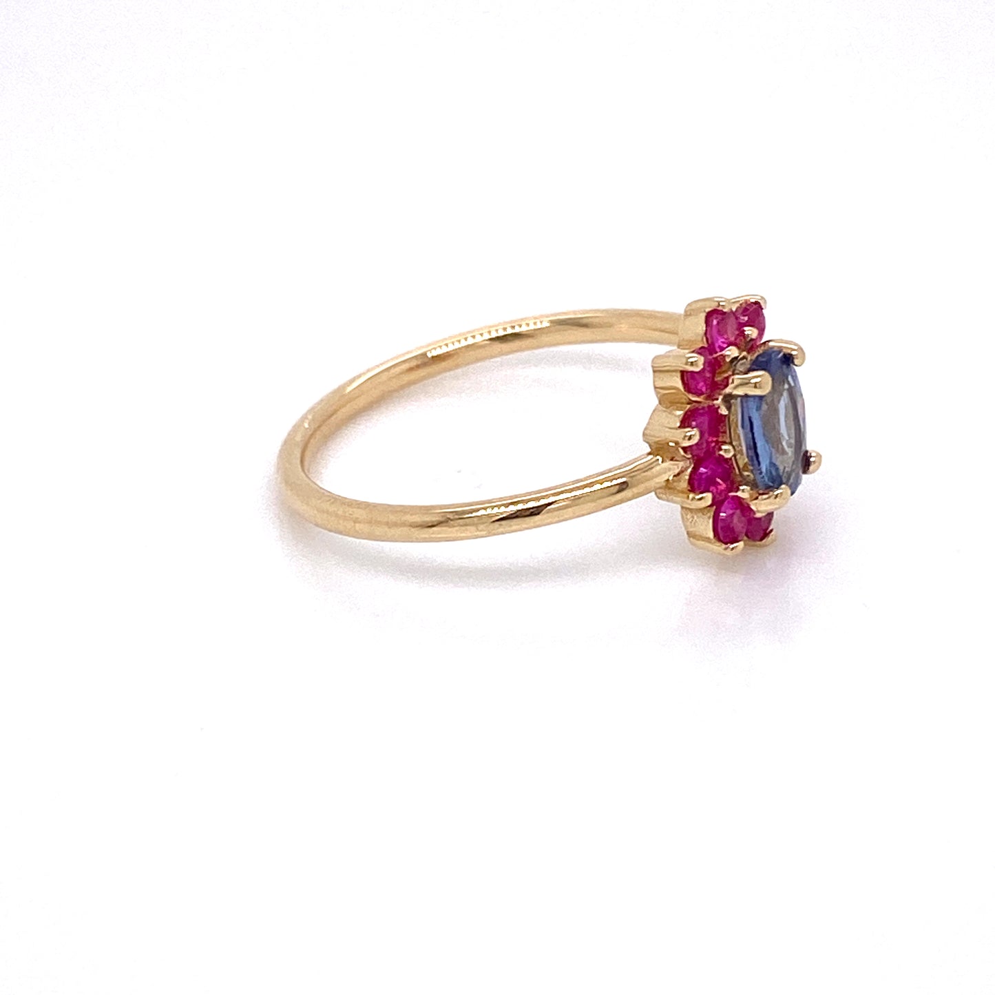 Baby Blue Sapphire Ring with Hot Pink Sapphire Halo