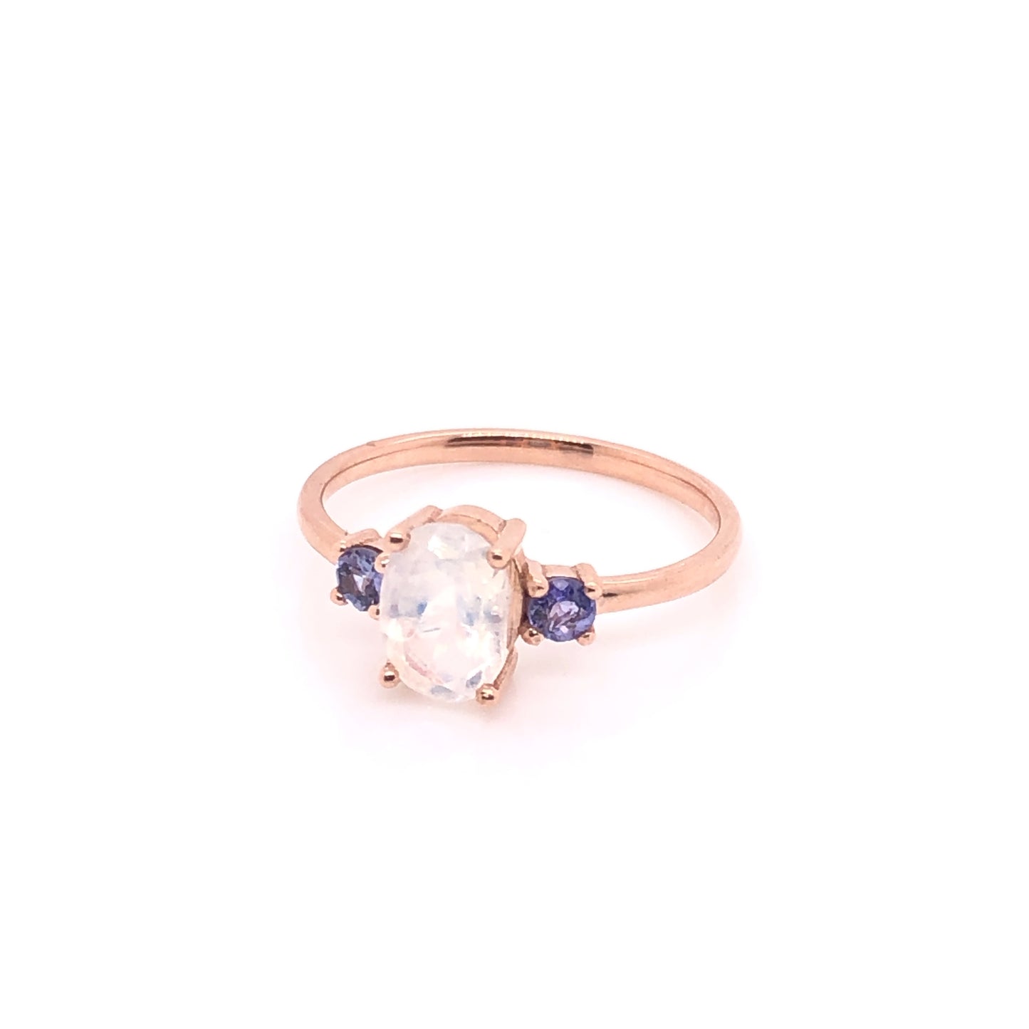 Anillo de Moonstone con Tanzanitas Laterales (pieza única)