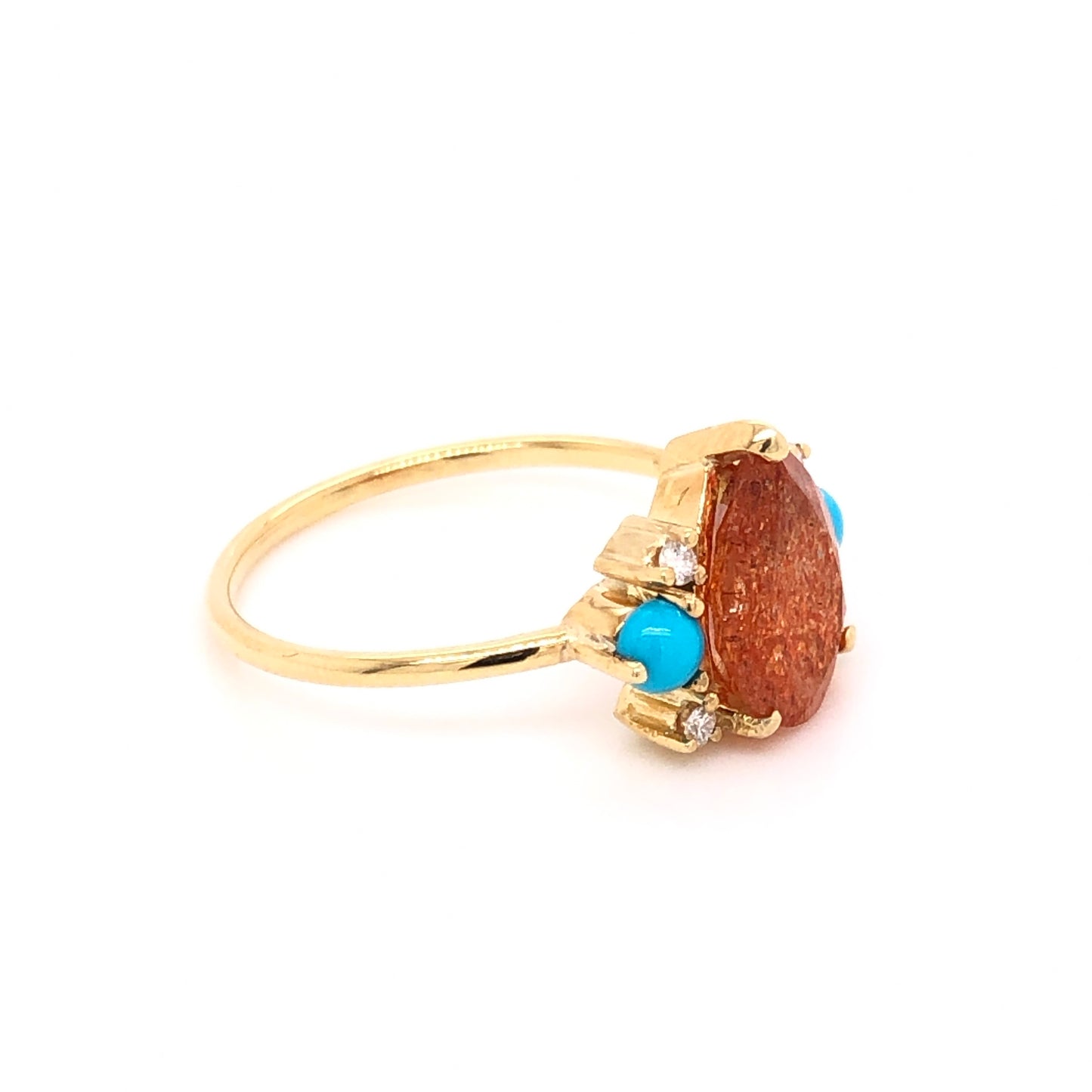 Anillo de Sunstone, Turquesa y Diamantes