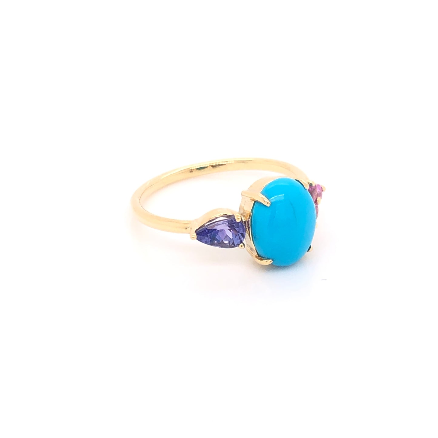 Anillo de Turquesa con Tanzanita y Zafiro Rosa