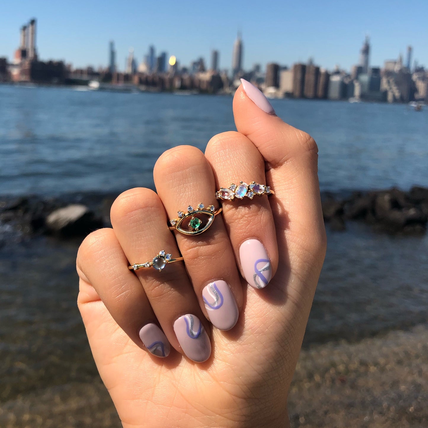 Anillo Laura (zafiro, moonstone, tanzanita)