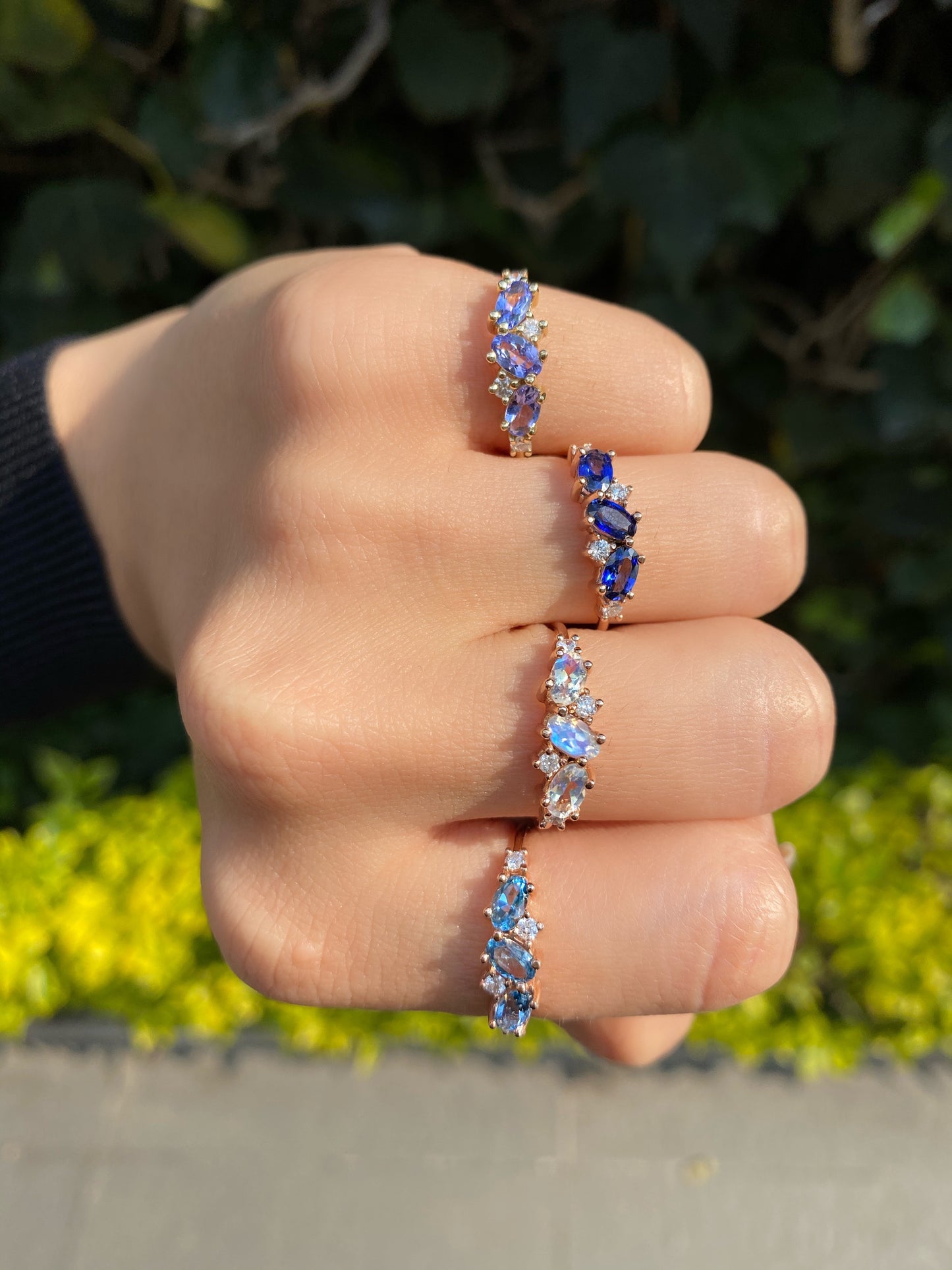 Anillo Laura (zafiro, moonstone, tanzanita)