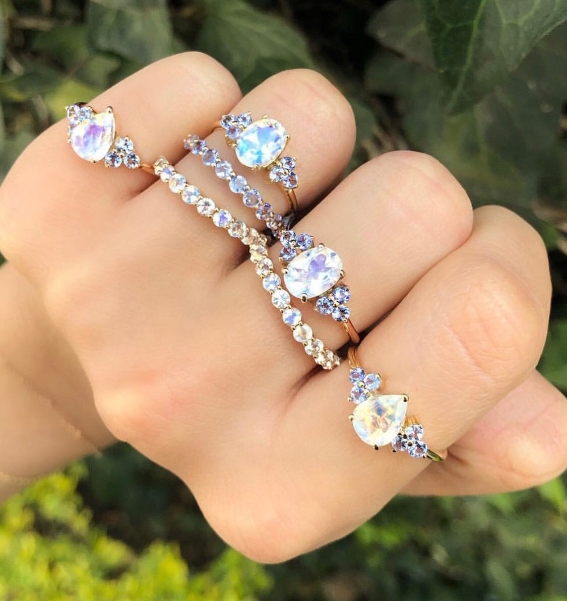 Valeria Moonstone Ring with Tanzanites