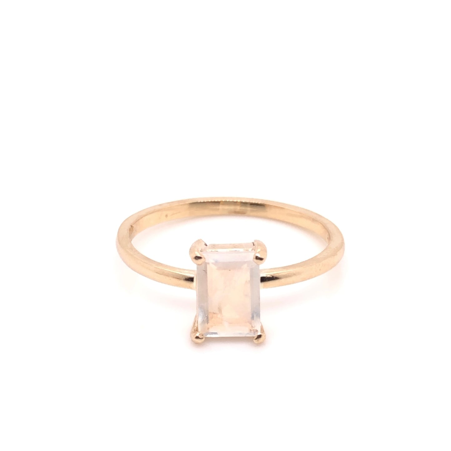 Emerald Cut Moonstone Solitaire Ring
