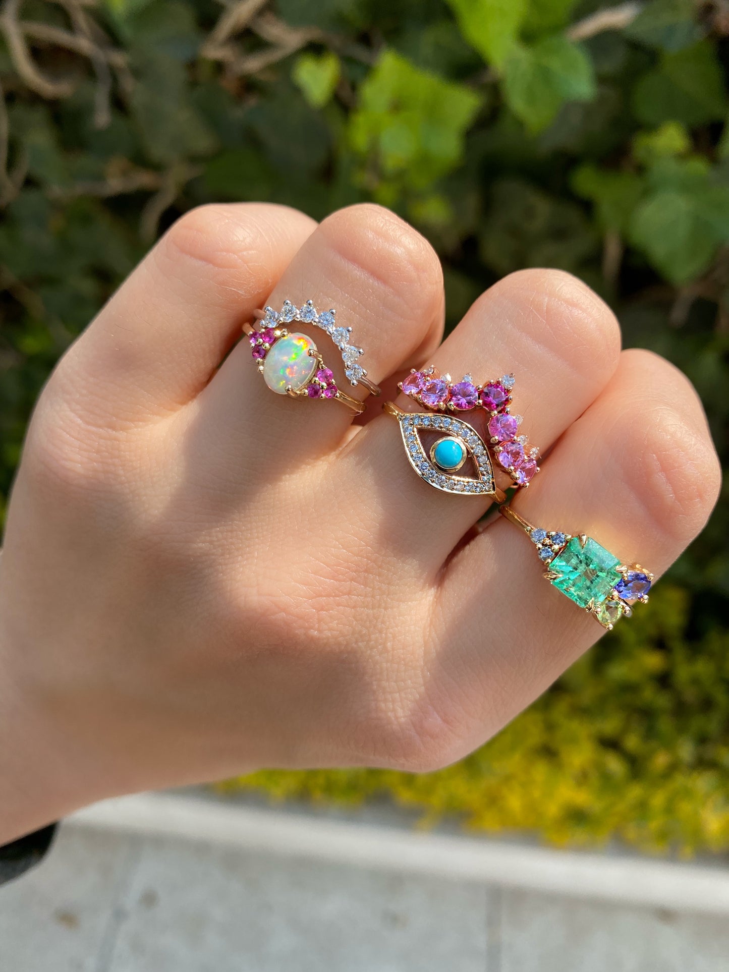 Anillo de Ojo con Diamantes y Turquesa