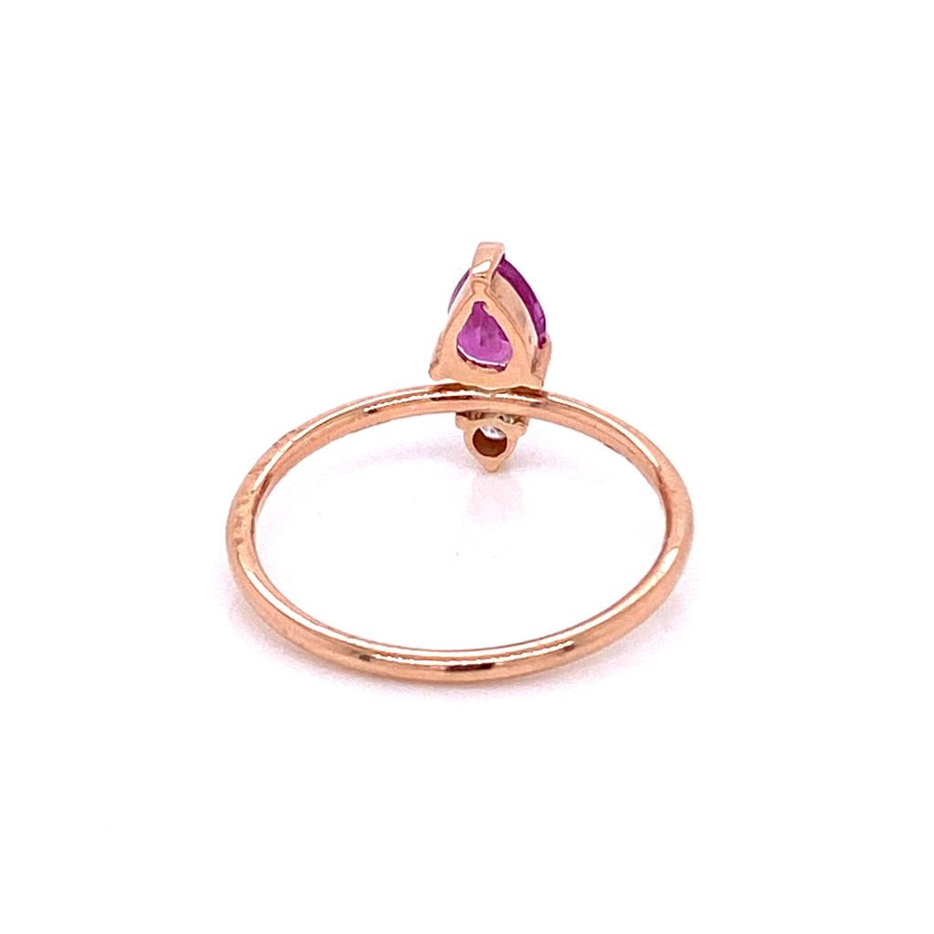 ENTREGA INMEDIATA / Anillo Zafiro Rosa con Diamante Vertical / Oro rosa 14k / Talla 7