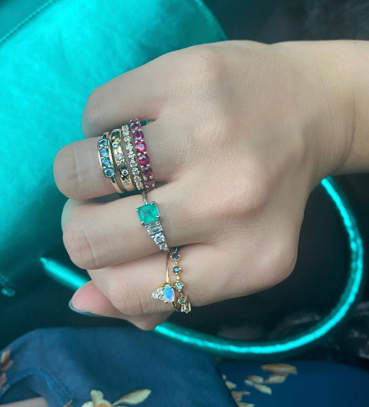 Greenish Blue Sapphire Aura Ring