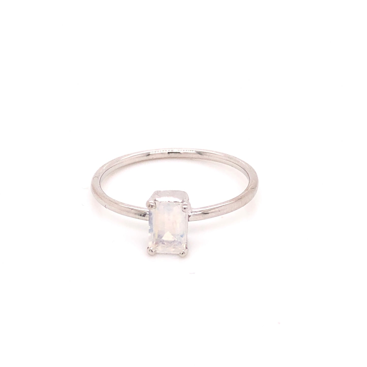 Emerald Cut Moonstone Solitaire Ring