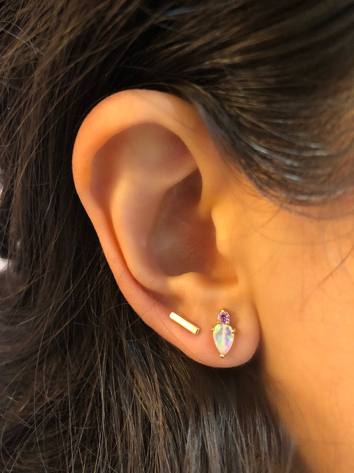 Aretes de Ópalo con Zafiro Rosa