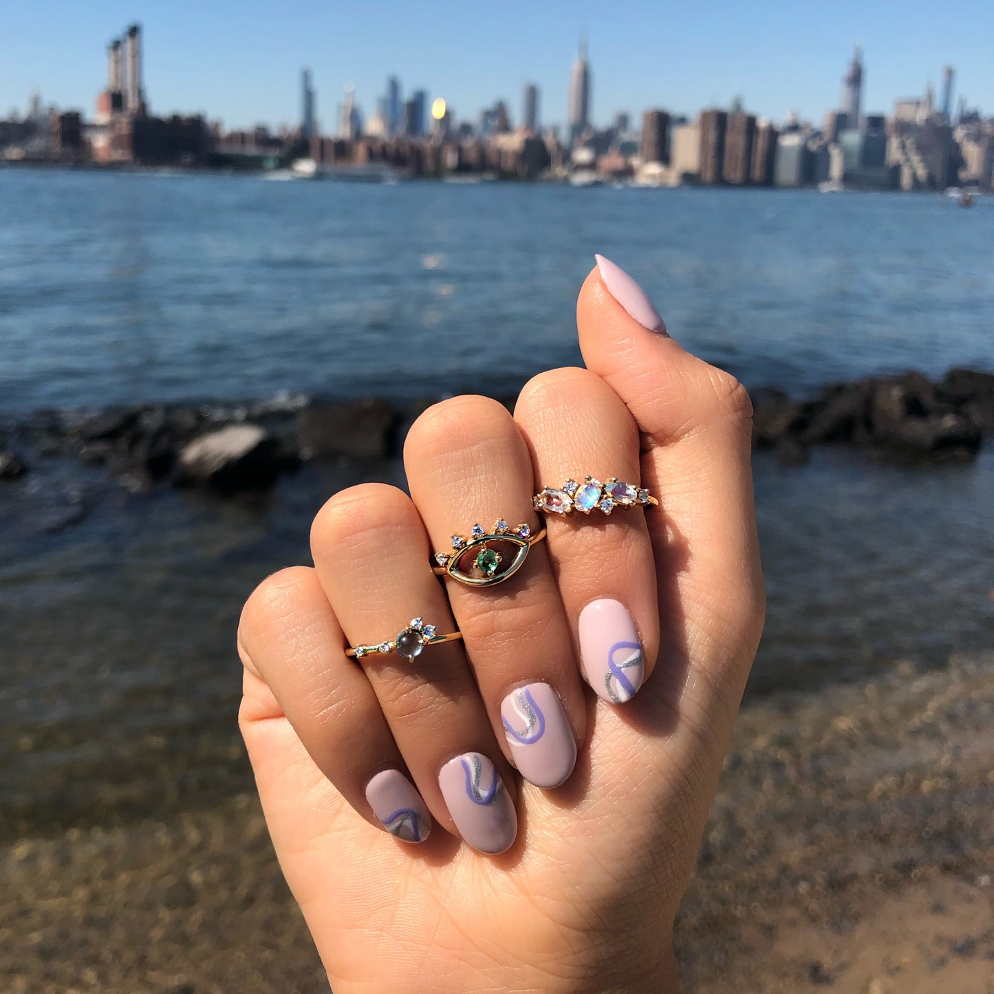 Anillo Laura (zafiro, moonstone, tanzanita)