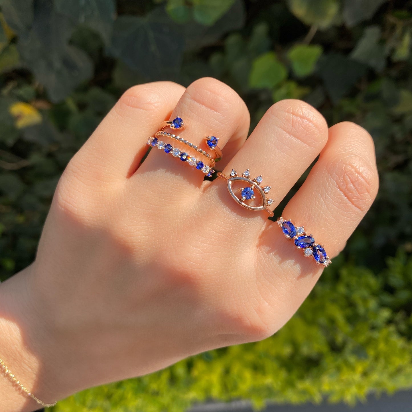 Anillo Laura (zafiro, moonstone, tanzanita)