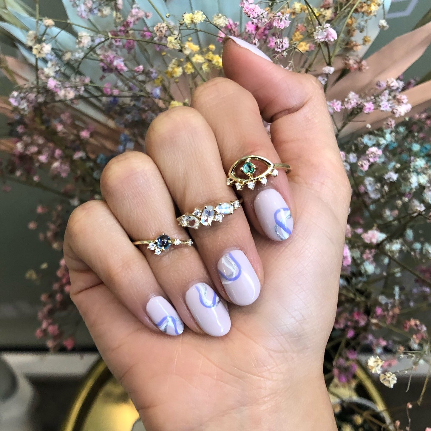 Anillo Laura (zafiro, moonstone, tanzanita)