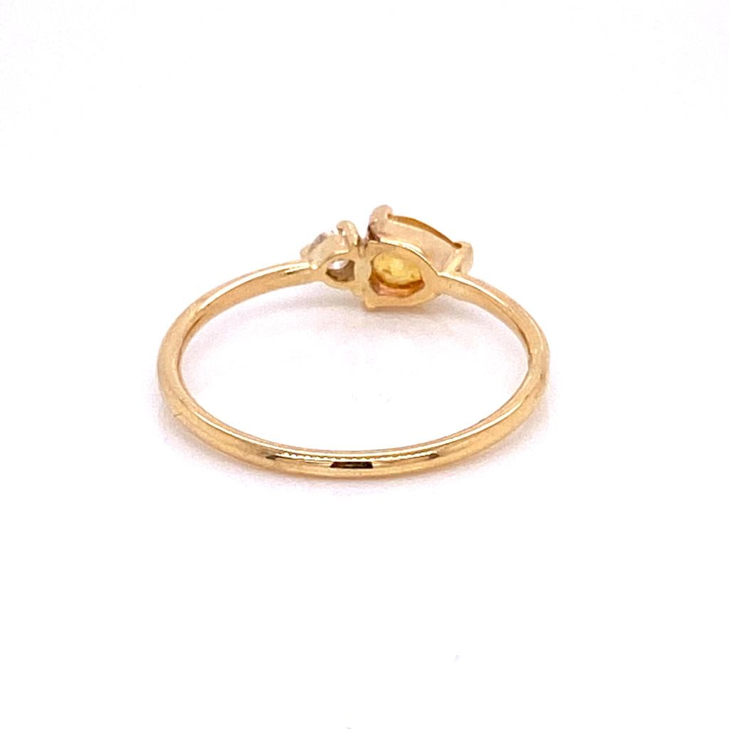 ENTREGA INMEDIATA / Anillo Zafiro Amarillo Gota con Diamante Horizontal / Oro amarillo 14k / Talla 7