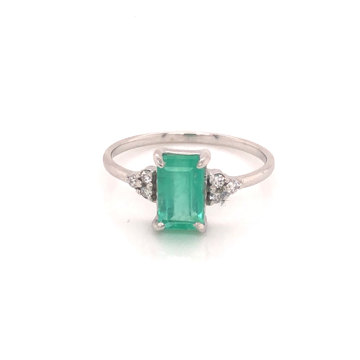ENTREGA INMEDIATA / PIEZA UNICA / Anillo de Esmeralda con Diamantes / Oro blanco 14k / Talla 7