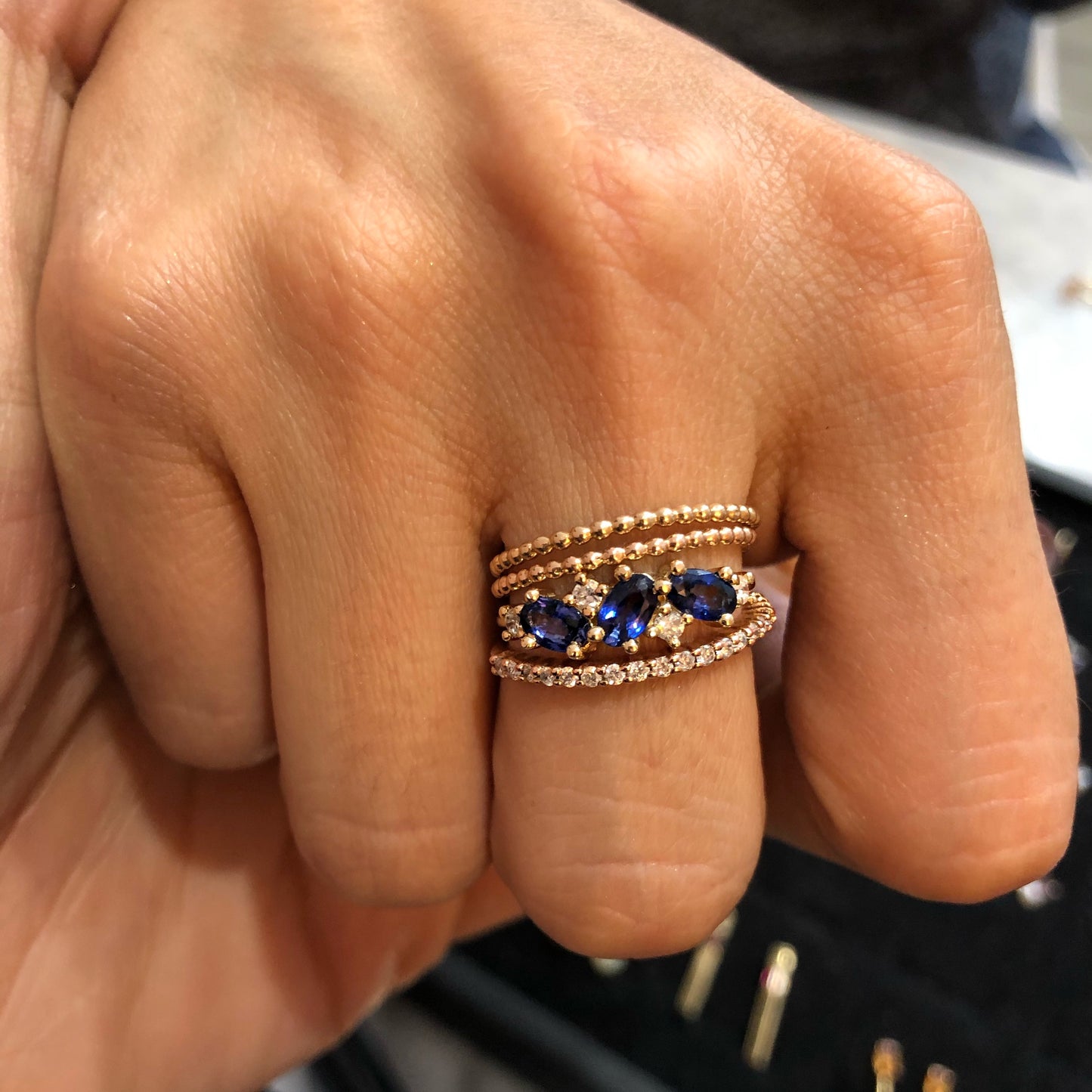 Anillo Laura (zafiro, moonstone, tanzanita)