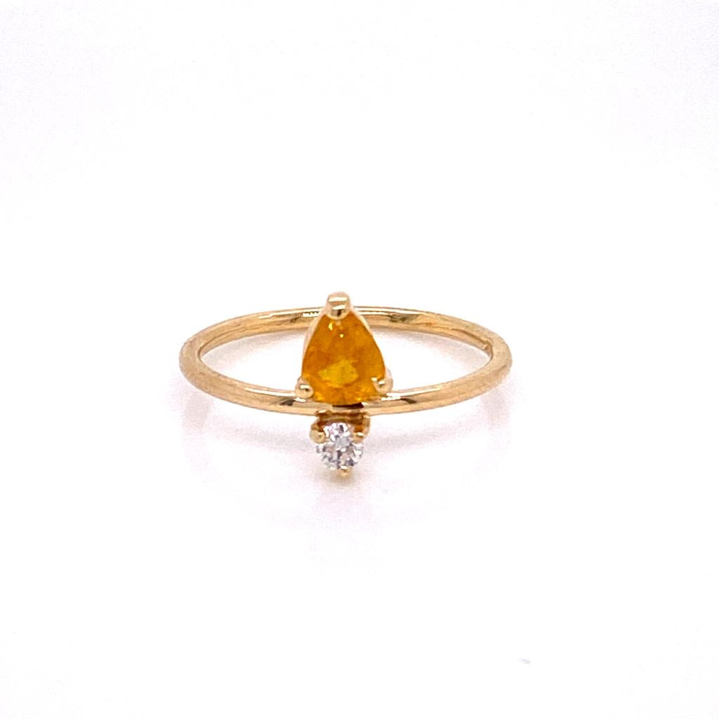 ENTREGA INMEDIATA / Anillo Zafiro Amarillo con Diamante Vertical / Oro amarillo 14k / Talla 6.5