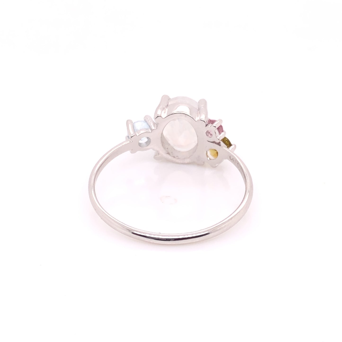 PIEZA ÚNICA - Anillo Cluster de Moonstone con aguamarina, Turmalina y Zafiro rosa