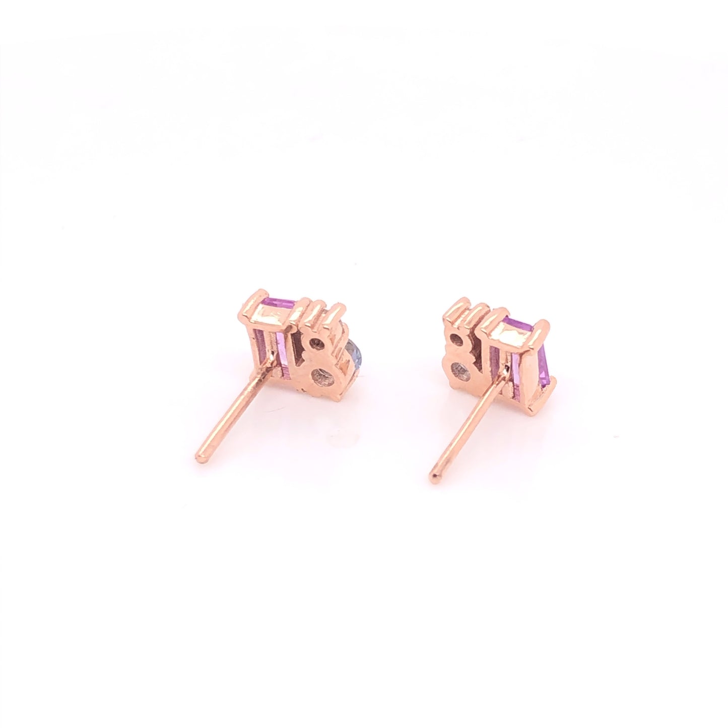 ENTREGA INMEDIATA / Aretes Zafiro Morado, Aguamarina y Diamante / Oro rosa 14k / Par