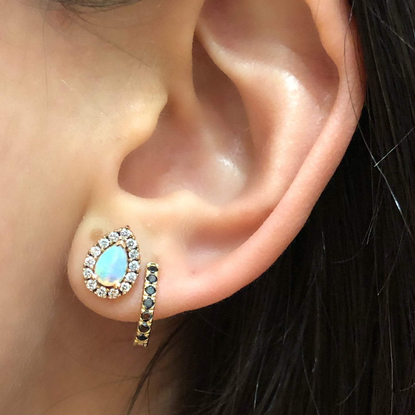 Aretes de Ópalo con Halo de Diamantes