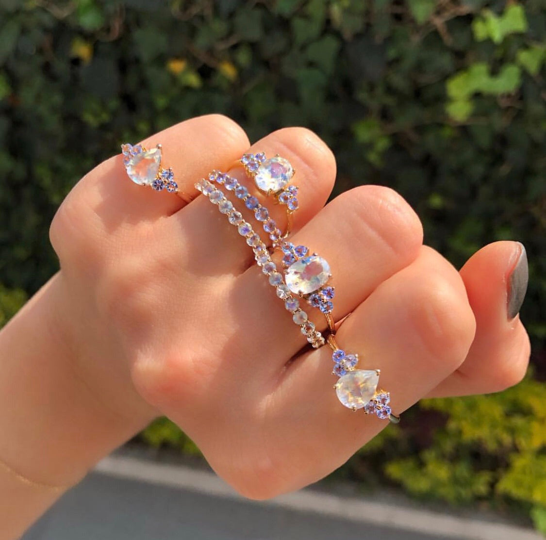 Valeria Moonstone Ring with Tanzanites