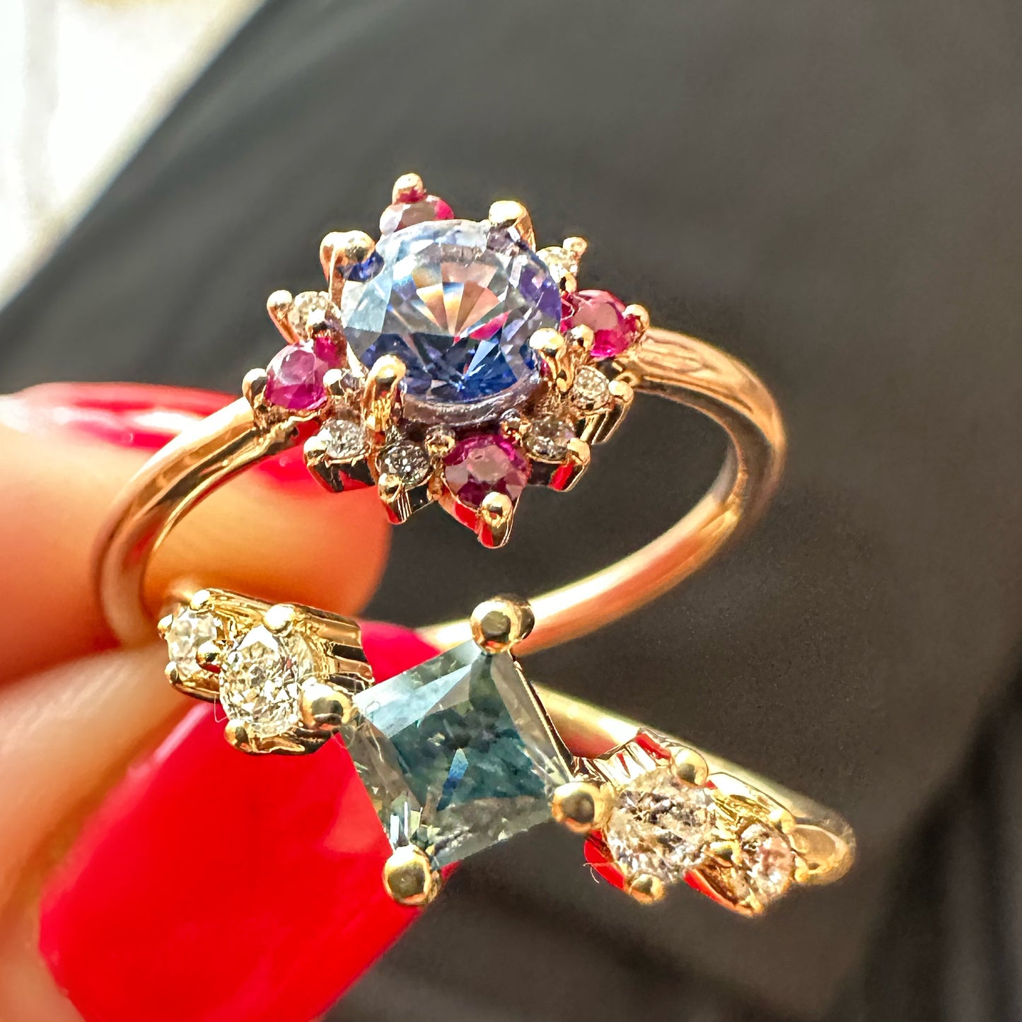 Lily Sapphire Greenish Blue Opalescent Ring