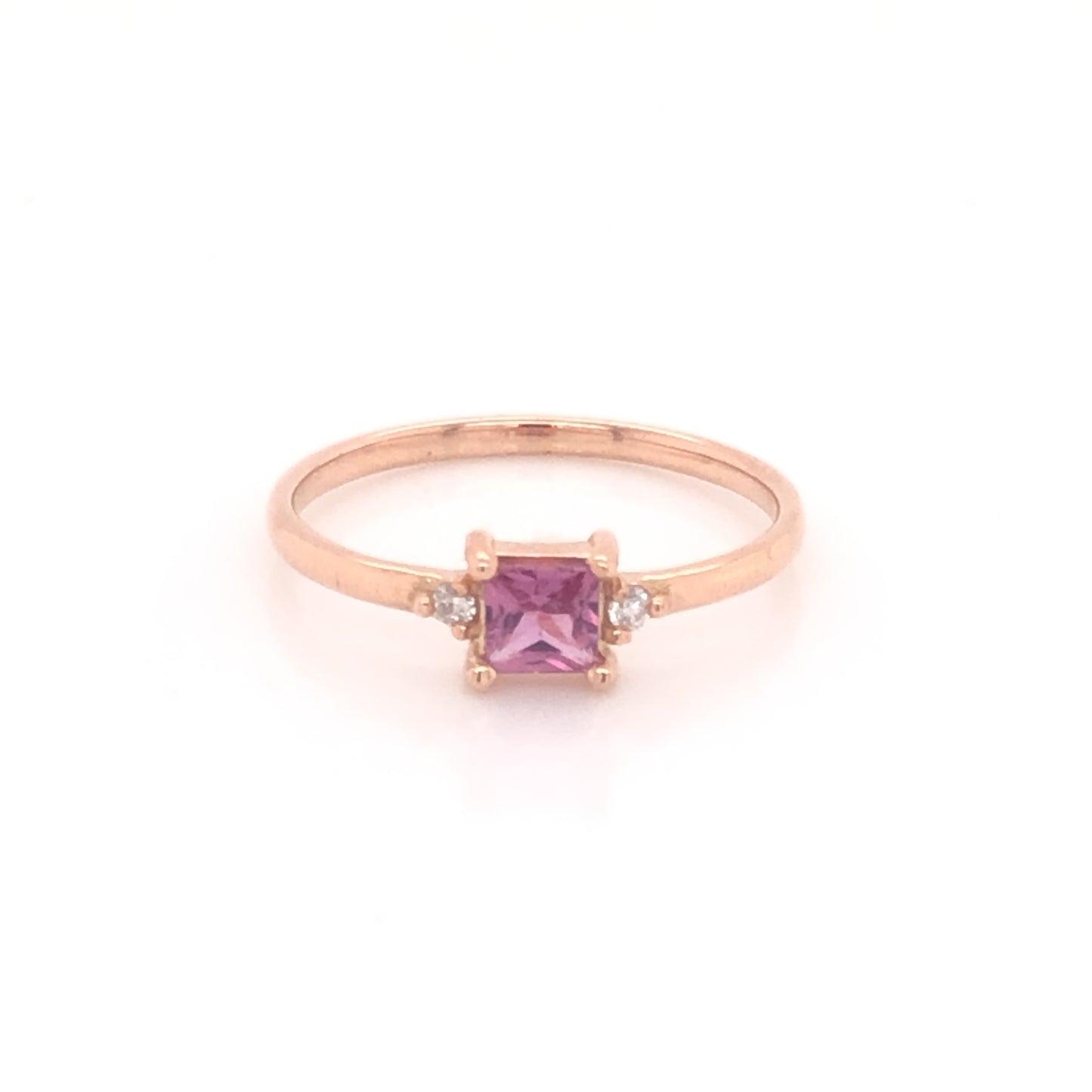 ENTREGA INMEDIATA / PIEZA UNICA / Anillo de Zafiro Corte Princess con Diamantes / Oro Rosa 14k / Talla 6
