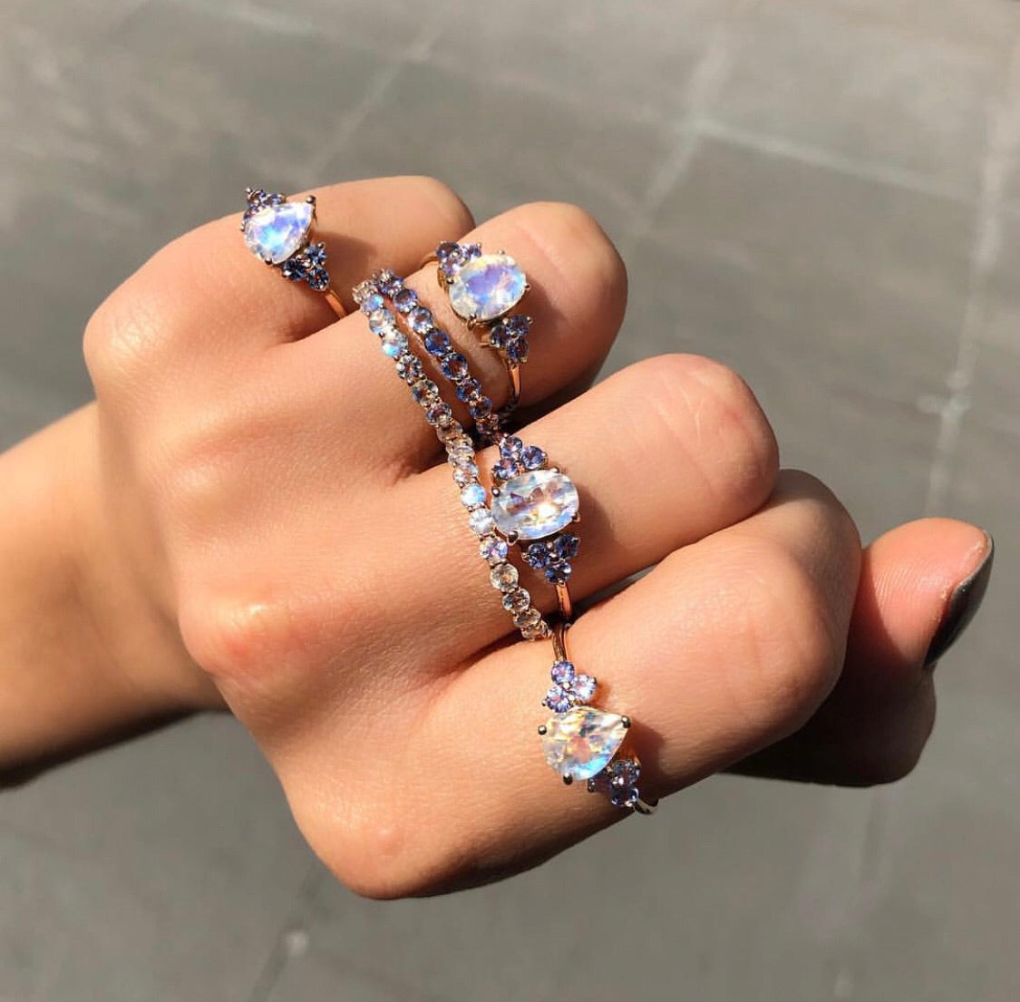 Valeria Moonstone Ring with Tanzanites