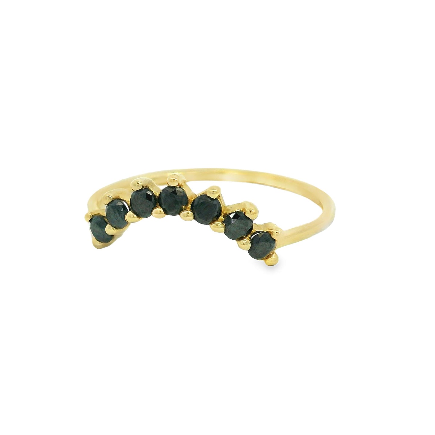 ENTREGA INMEDIATA / Anillo Corona Mijal con Diamantes Negros  / Oro amarillo 14K / Talla 5.5