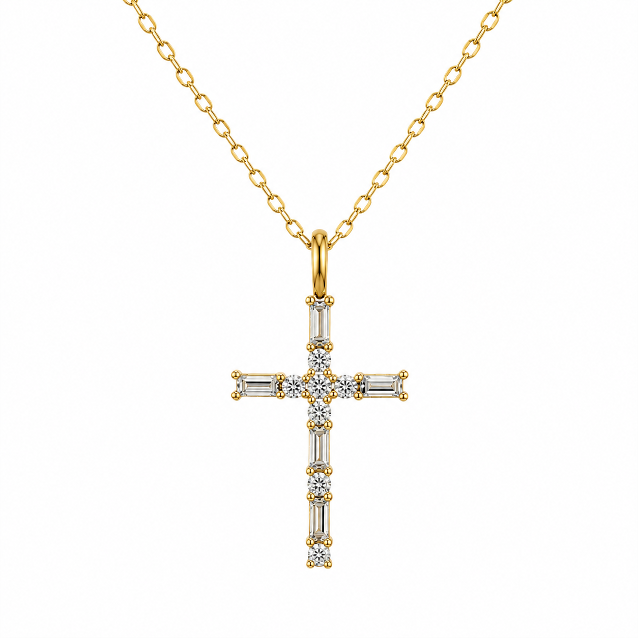 Charm de Cruz Con Diamantes Redondos y Baguette (No incluye cadena)