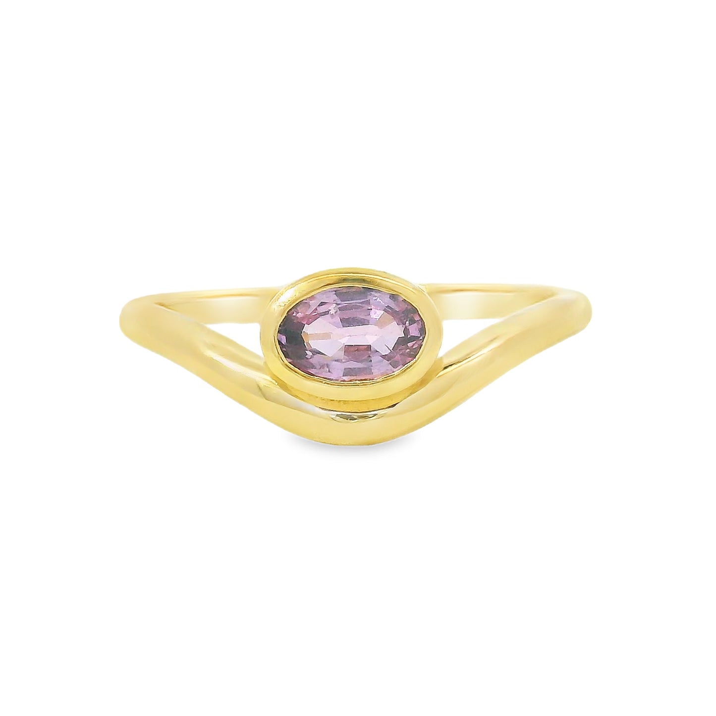 Anillo Curvo Oval con Zafiros Arcoíris