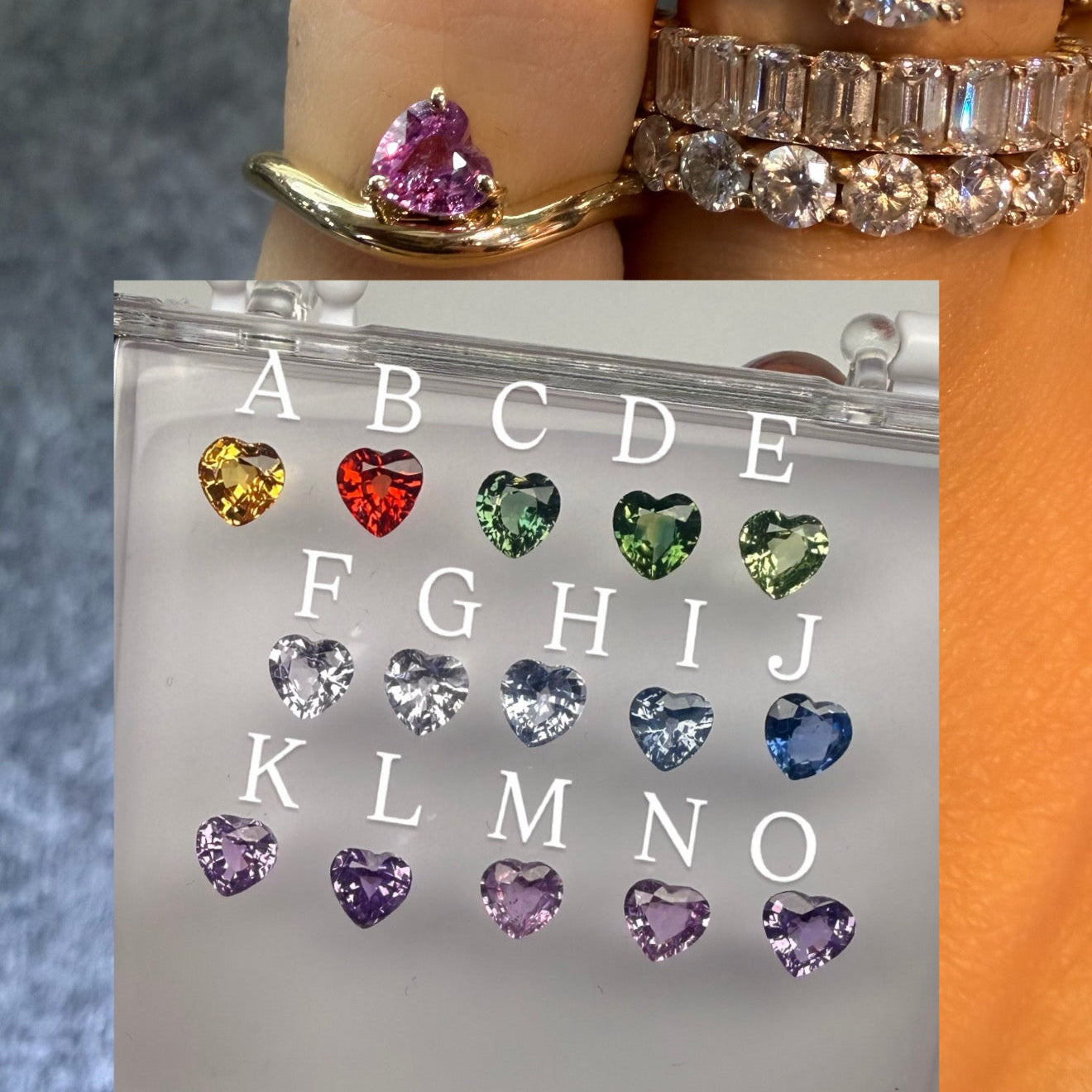 Anillo Curva Corazón con Zafiros A Elegir