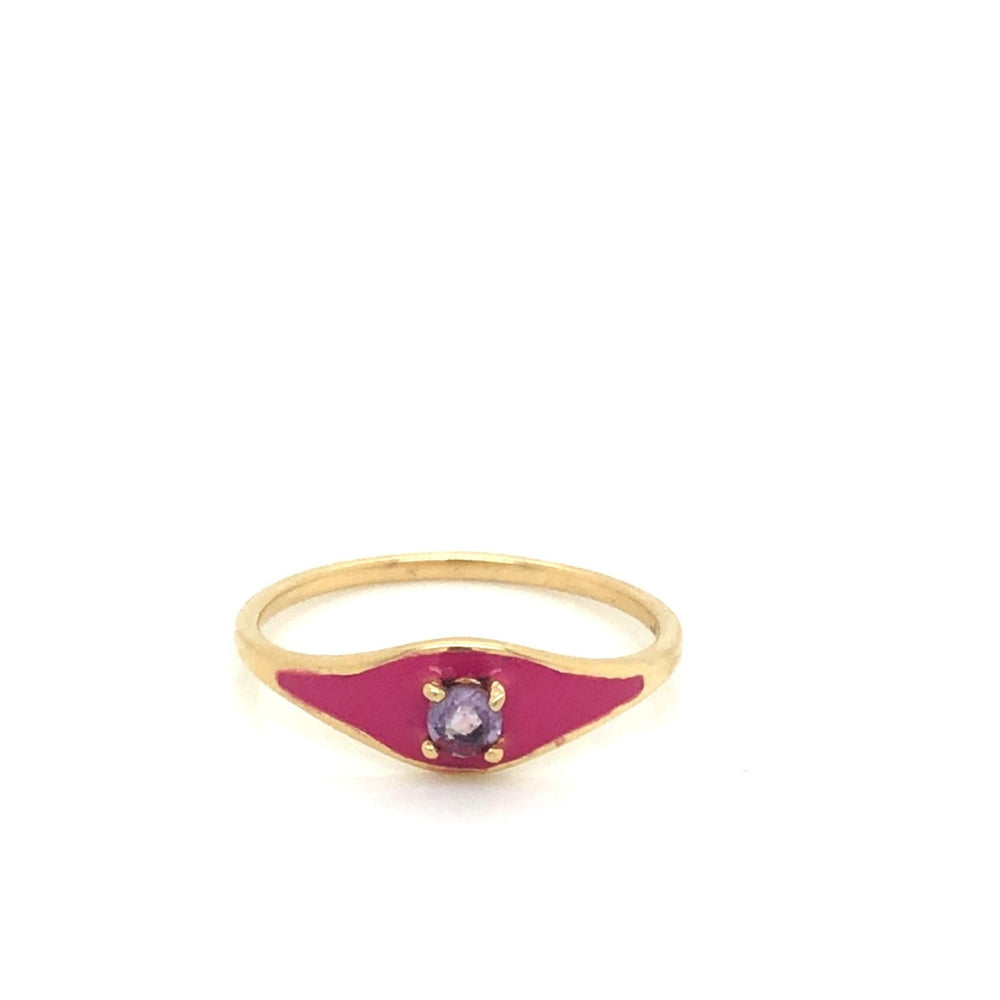 IMMEDIATE DELIVERY / Ring with Enameled Band / 14k Yellow Gold / Size 7.75