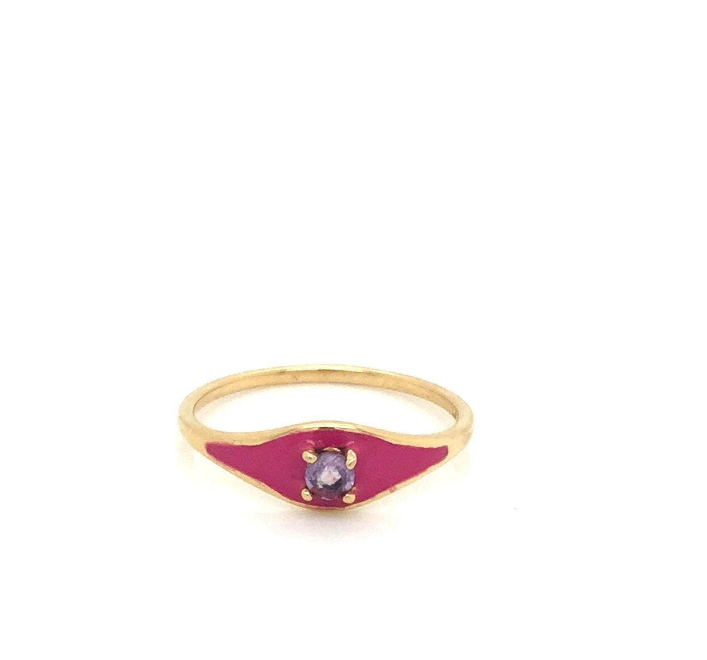 IMMEDIATE DELIVERY / Ring with Enameled Band / 14k Yellow Gold / Size 7.75