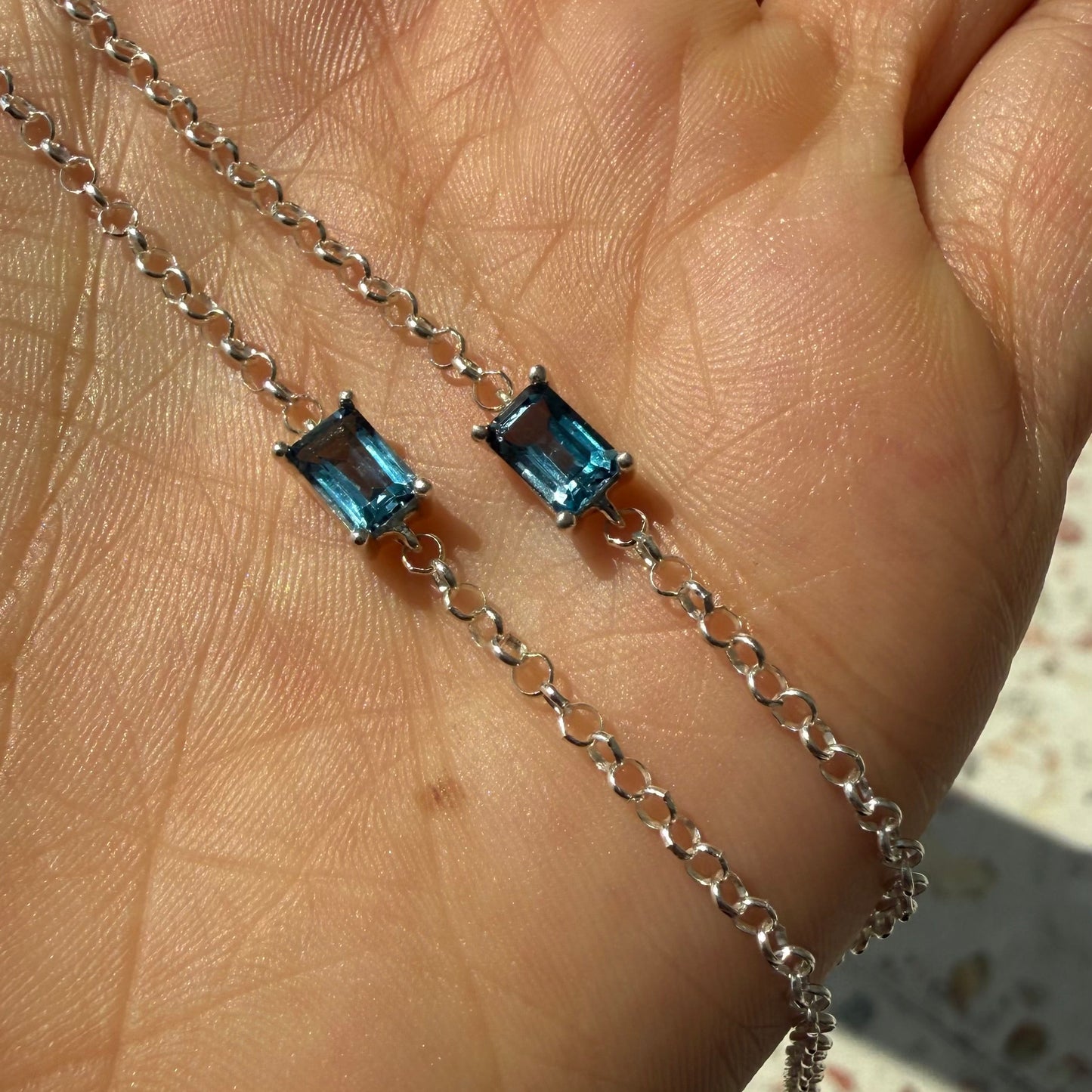 Pulsera de Plata con Topacio London Blue Para Venezuela