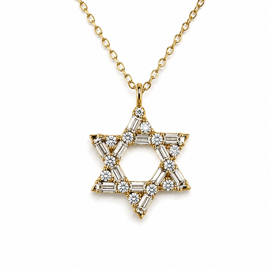 Charm Estrella de David Con Diamantes Redondos y Baguette (No incluye cadena)