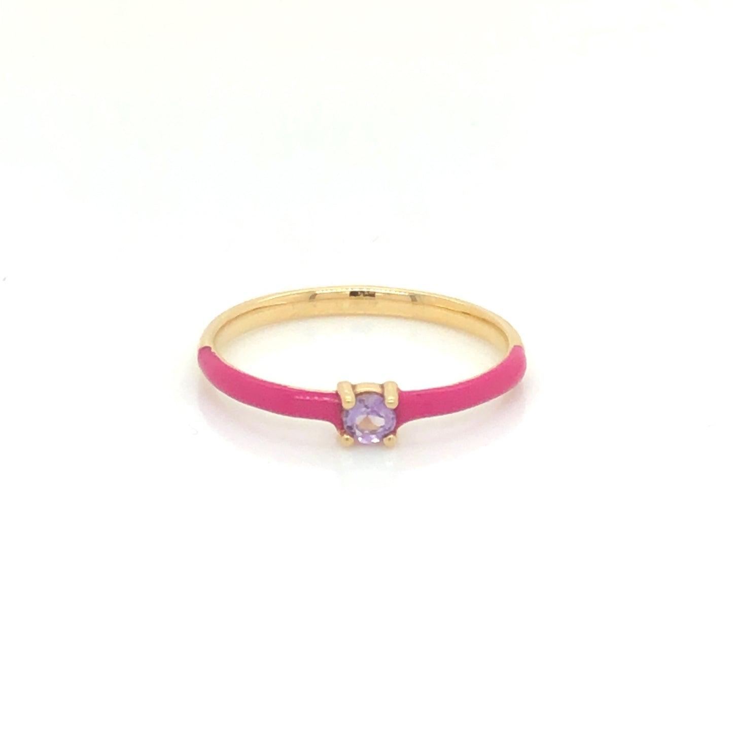 ENTREGA INMEDIATA / Anillo de Amatista con Banda Esmaltada / Oro Amarillo 14k / Talla 7.5