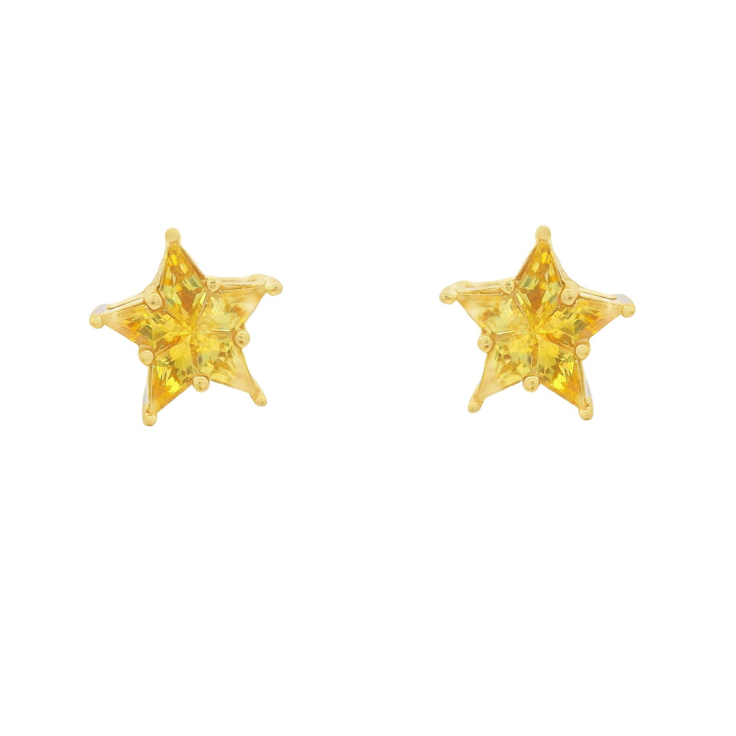 ENTREGA INMEDIATA / PIEZA ÚNICA / Aretes Estrella Rompecabezas de Zafiros Amarillos CHICOS / Oro amarillo 14k